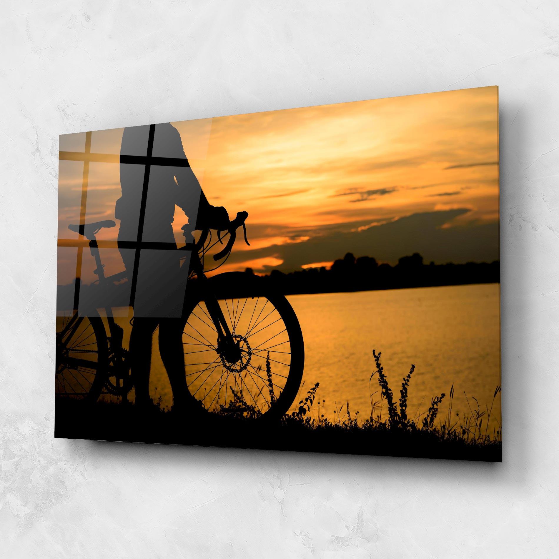Tablou Sticla Bicycle Sunset Silhouette mockup 1