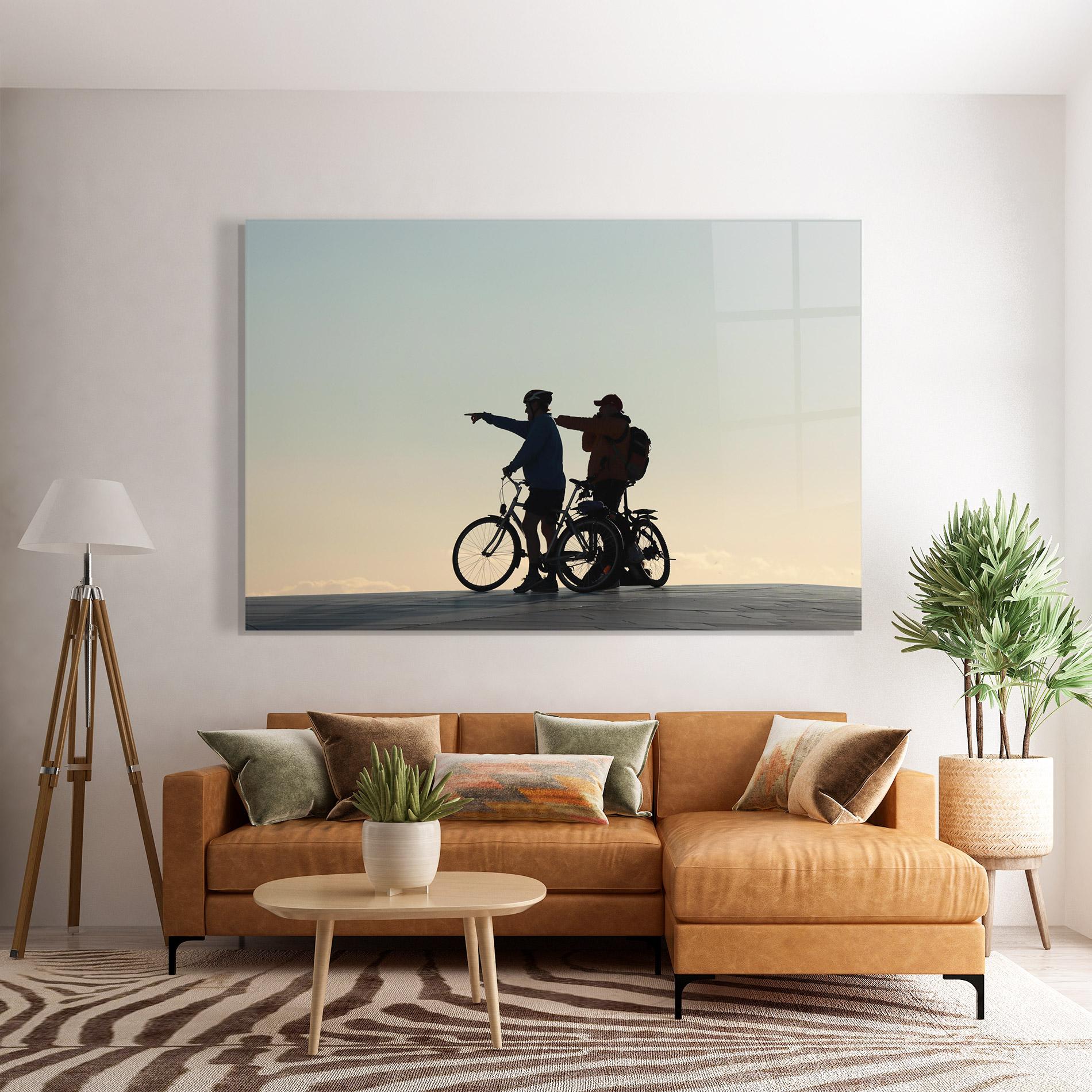Tablou Sticla Bike Pointing Shilouette mockup 7