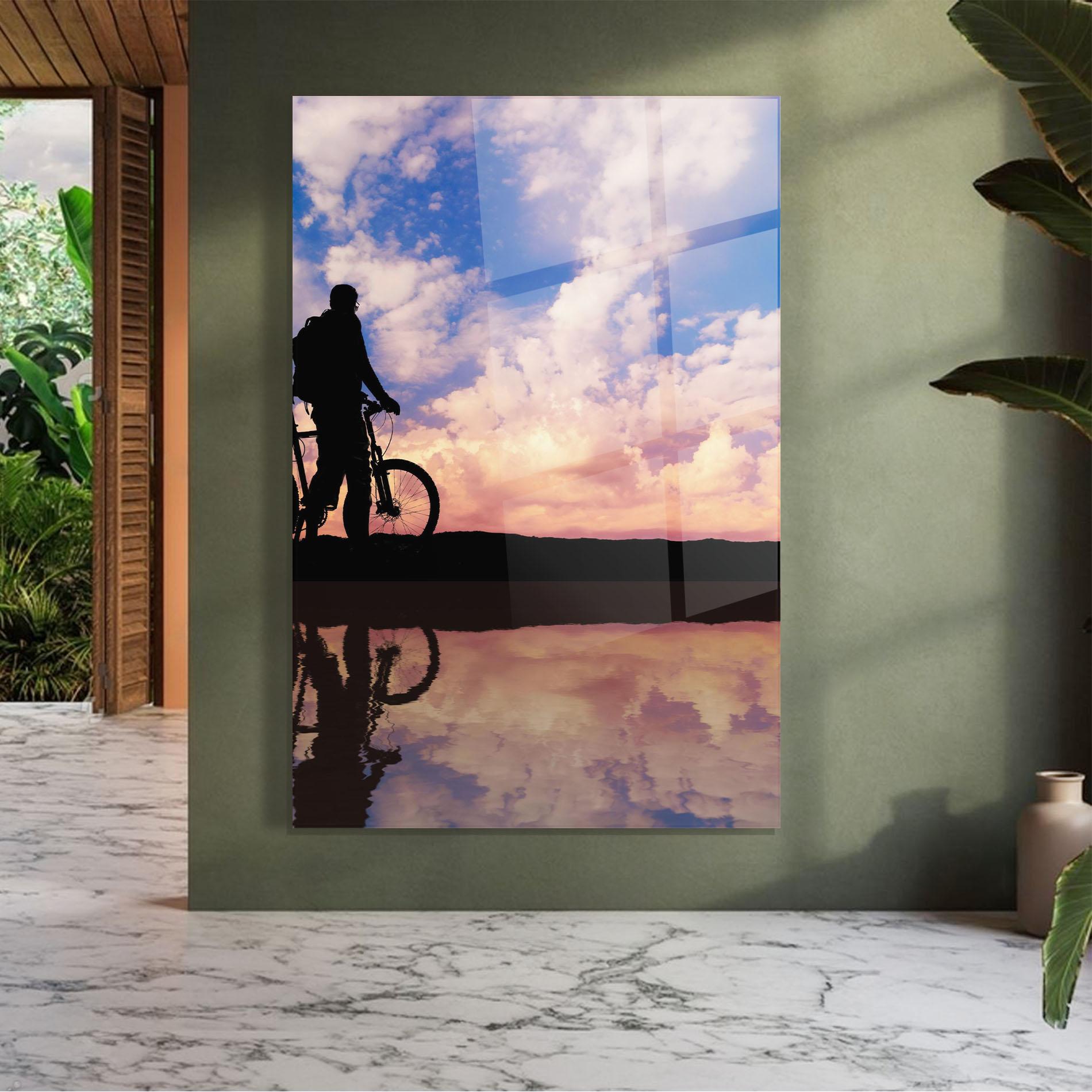 Tablou Sticla Bike Sunset mockup 7