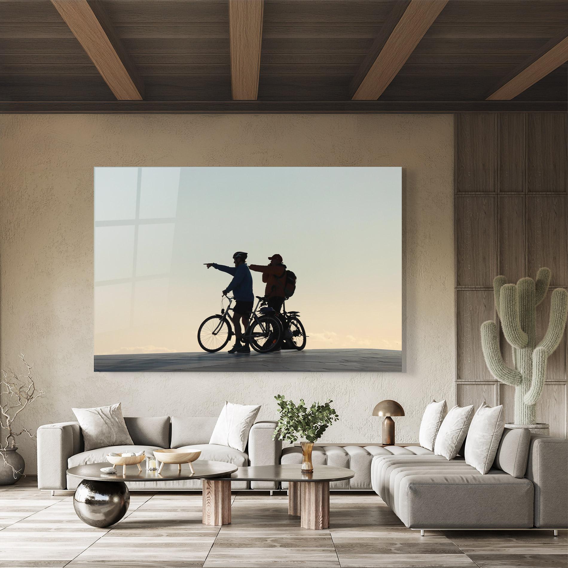 Tablou Sticla Bike Pointing Shilouette mockup 8