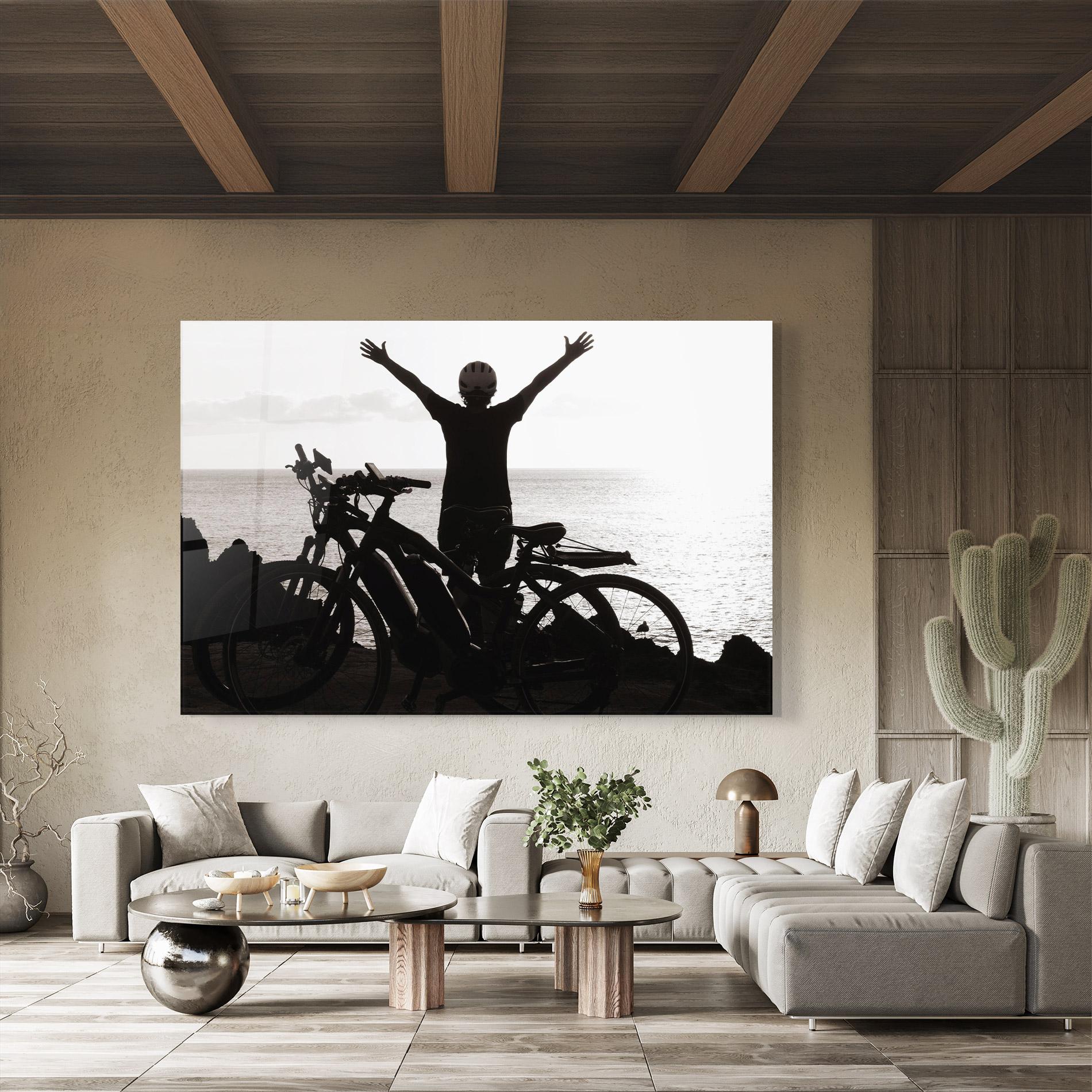 Tablou Sticla Facing Sea Woman mockup 8