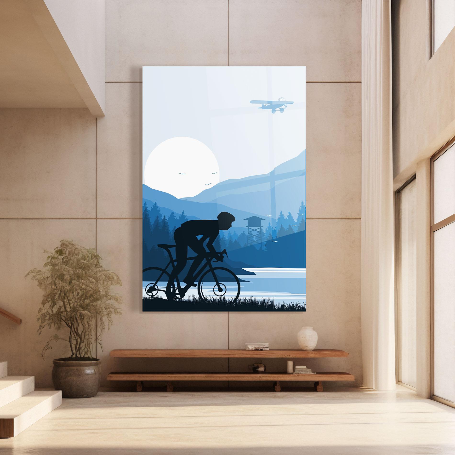 Tablou Sticla Blue Light Bike mockup 8