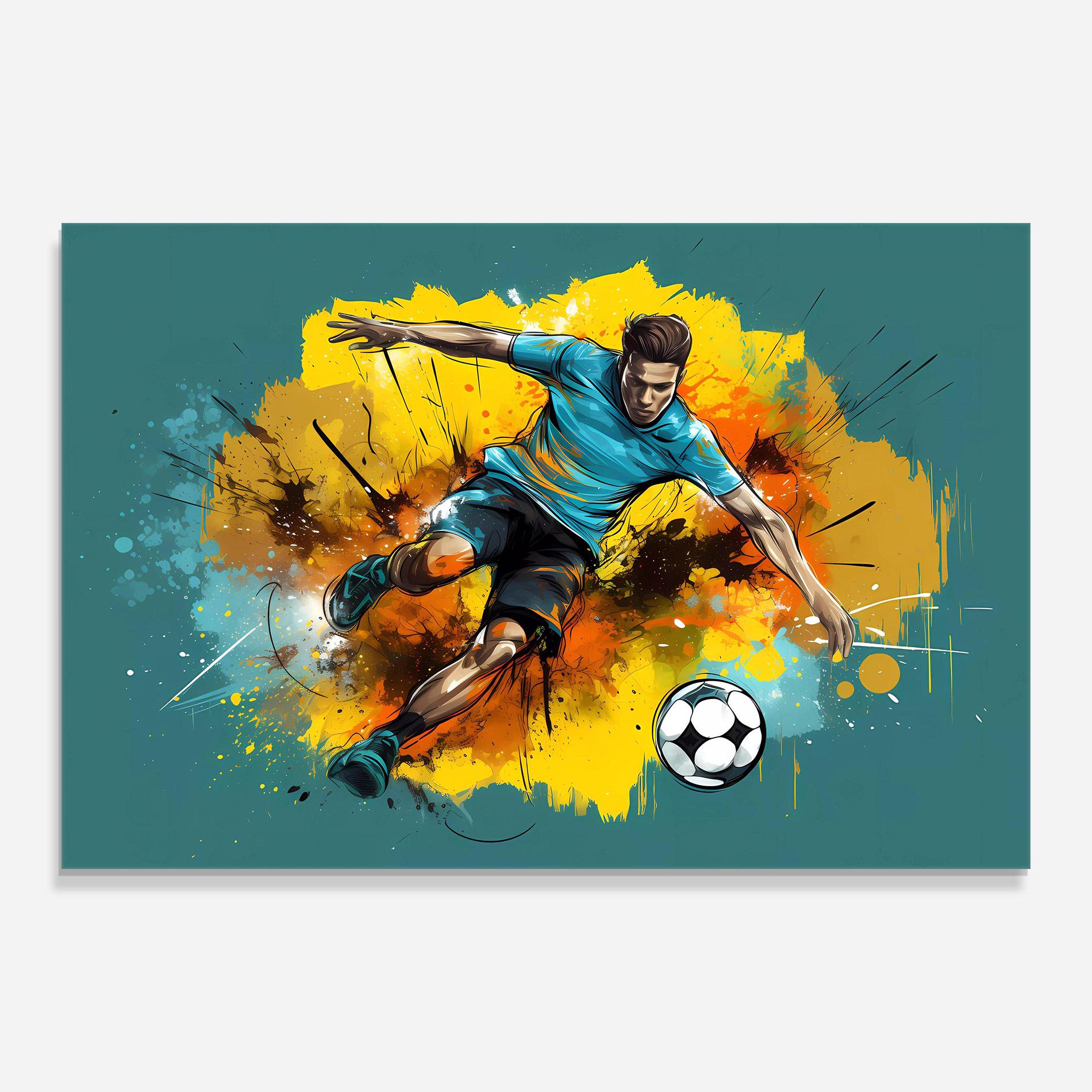 Tablou Sticla Football Player Painting mockup 0