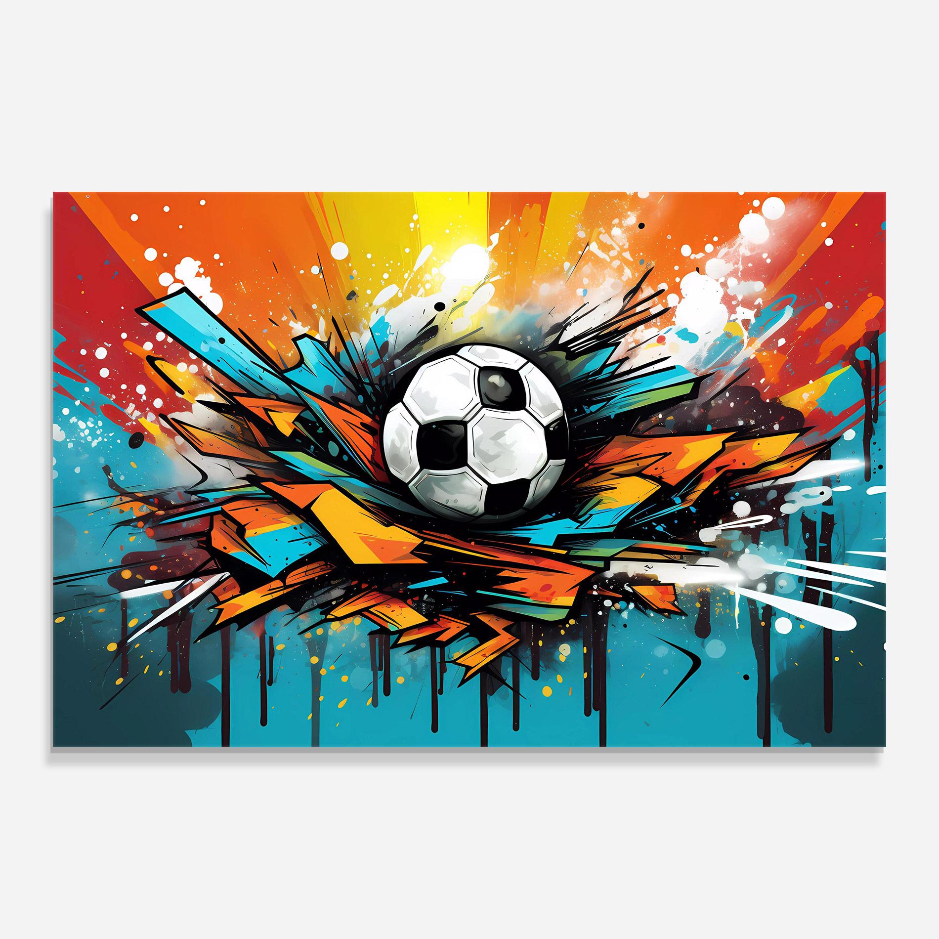 Tablou Sticla Graffiti Style Football mockup 0
