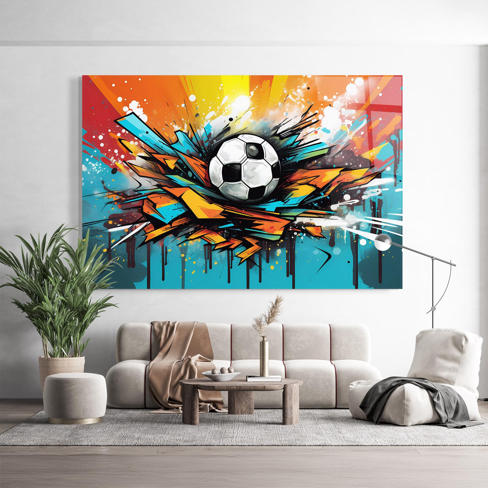 Tablou Sticla Graffiti Style Football mockup 9