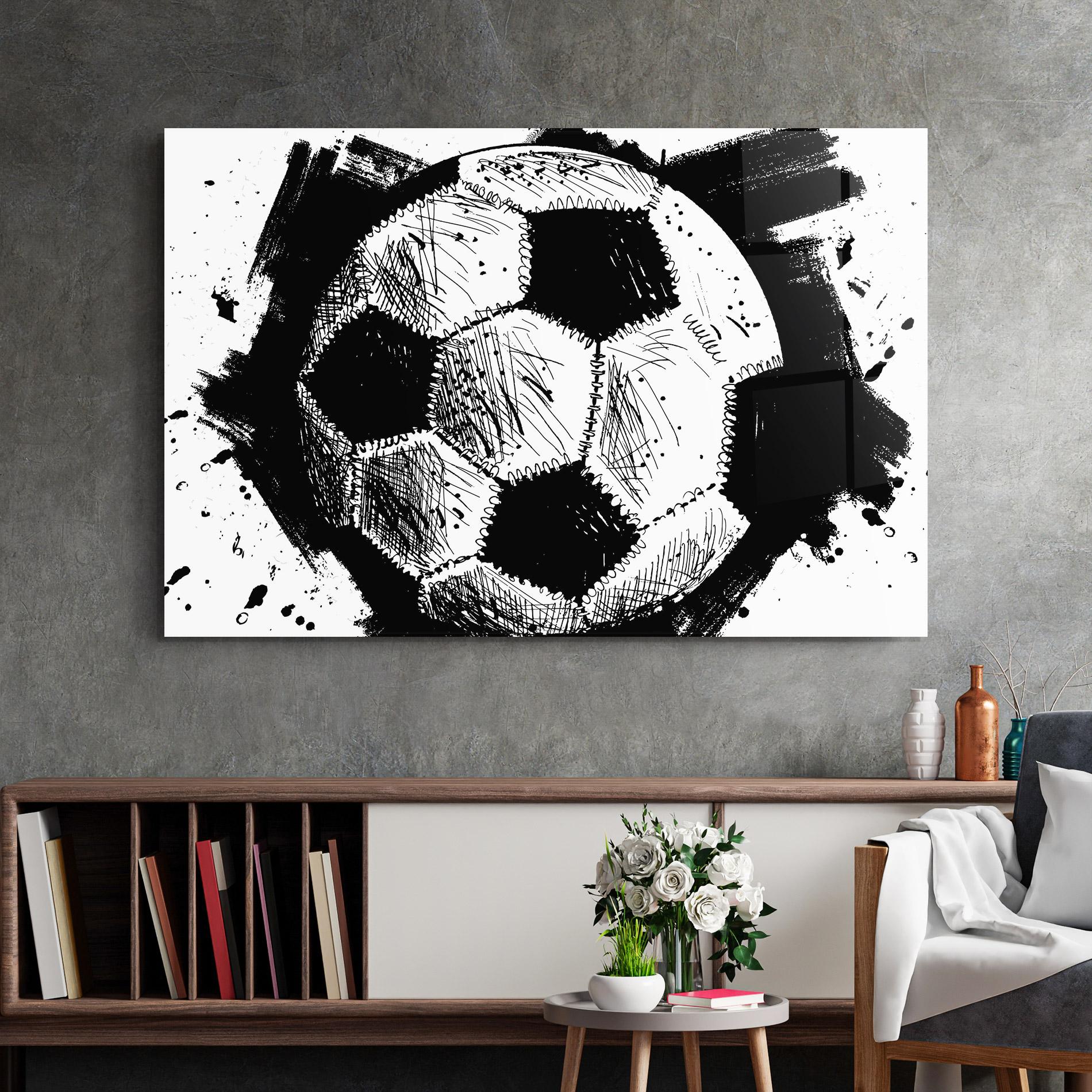Tablou Sticla Black Line Football mockup 2