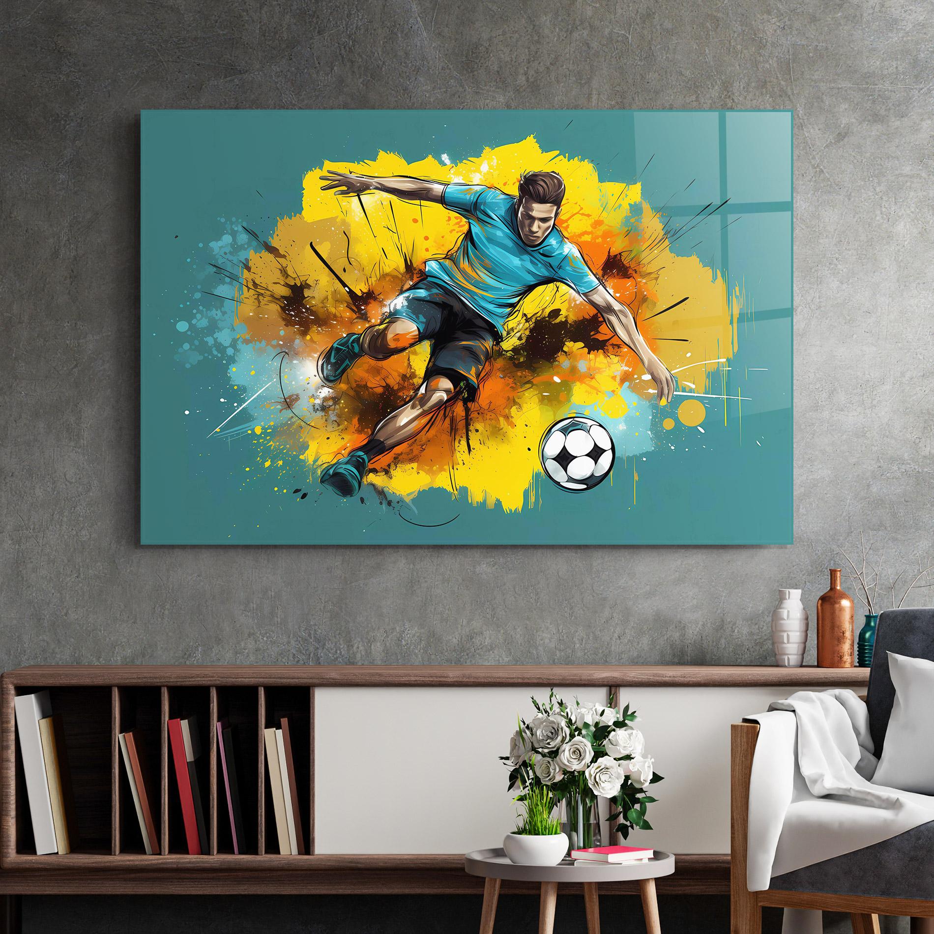 Tablou Sticla Football Player Painting mockup 2