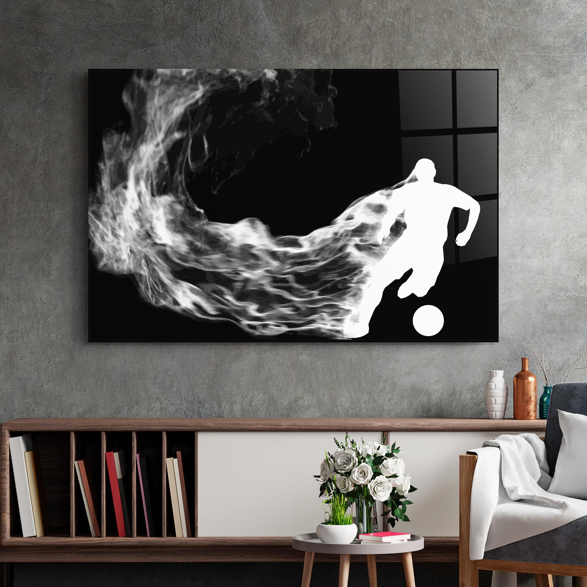 Tablou Sticla Football White Smoke mockup 2