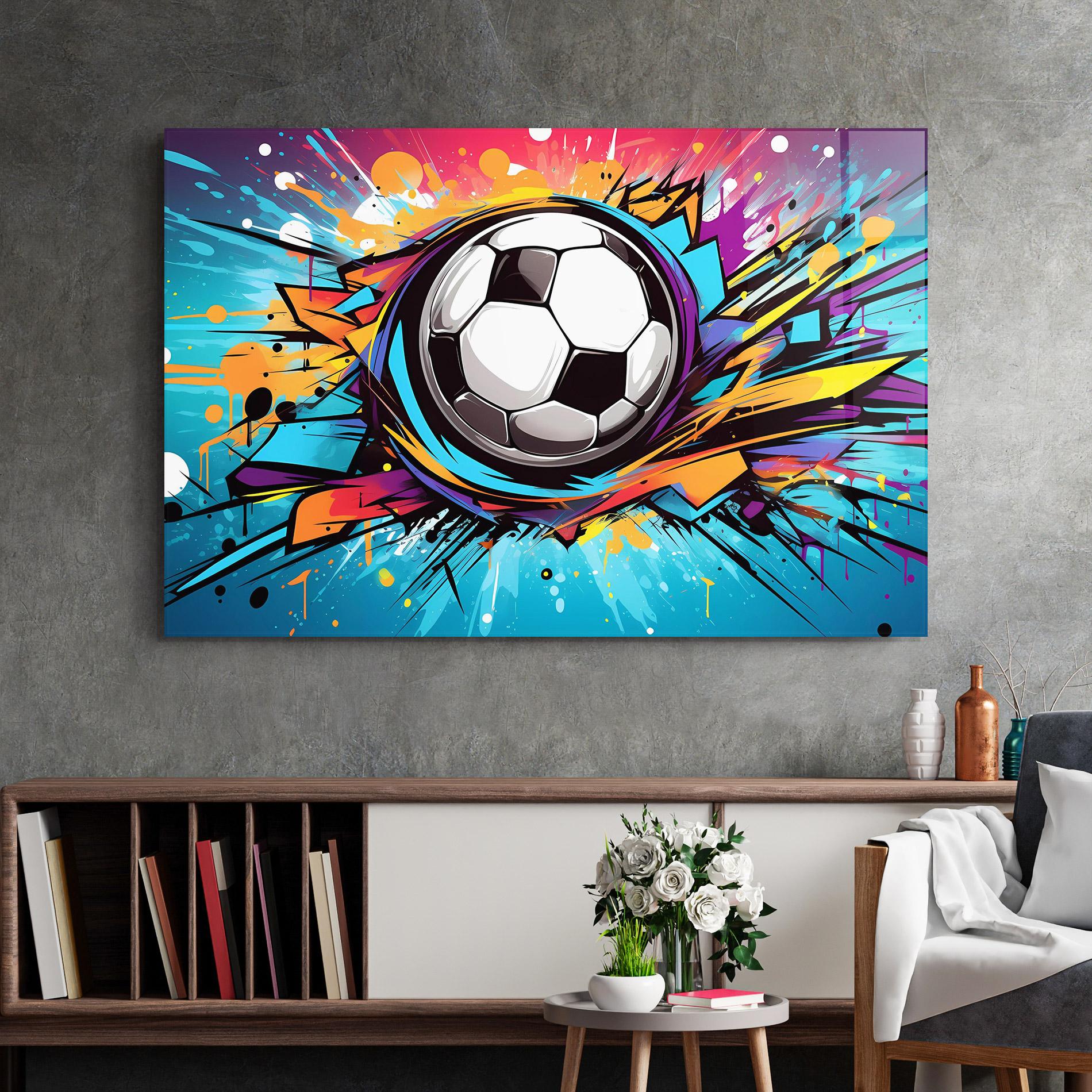 Tablou Sticla Graffiti Football Flight mockup 2