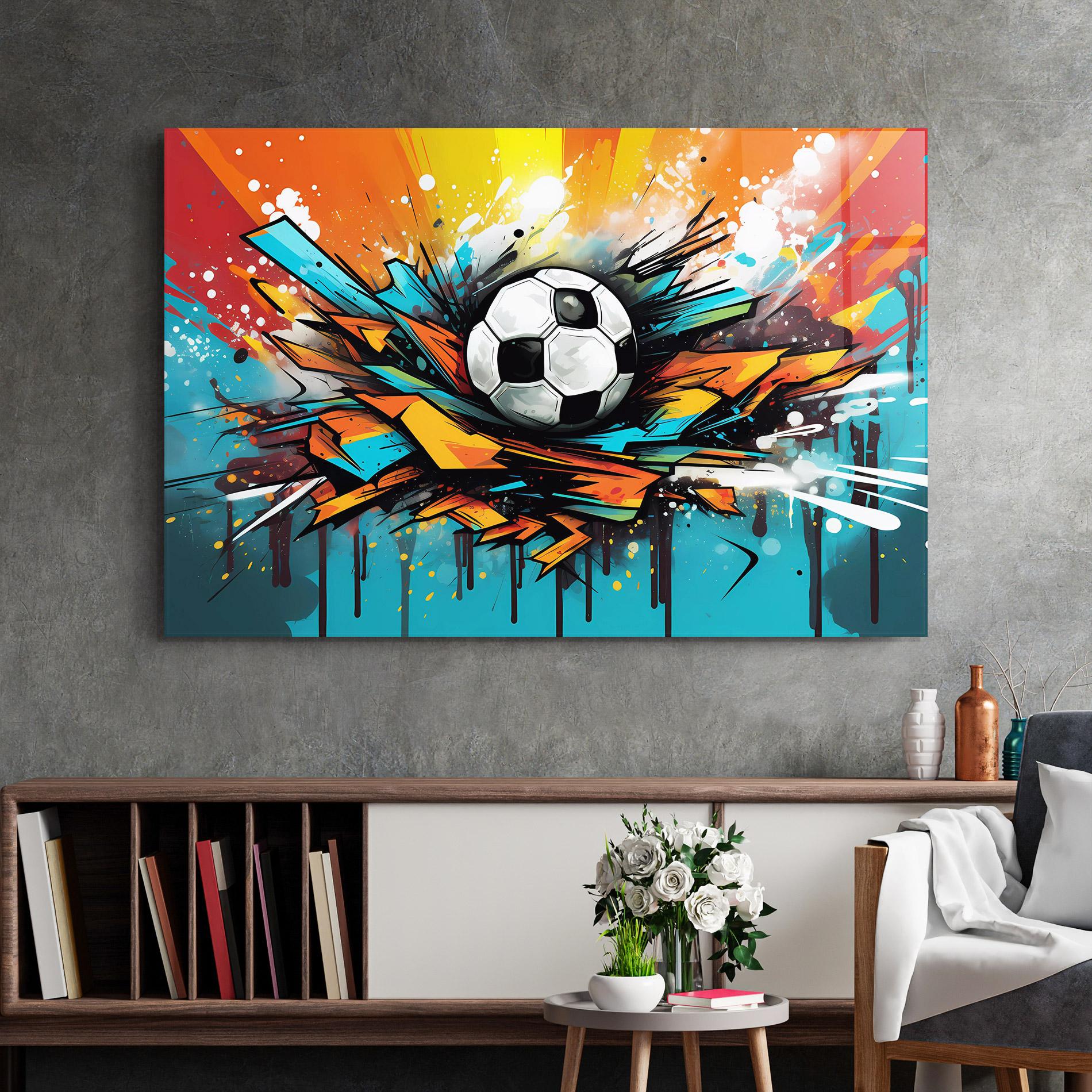 Tablou Sticla Graffiti Style Football mockup 2