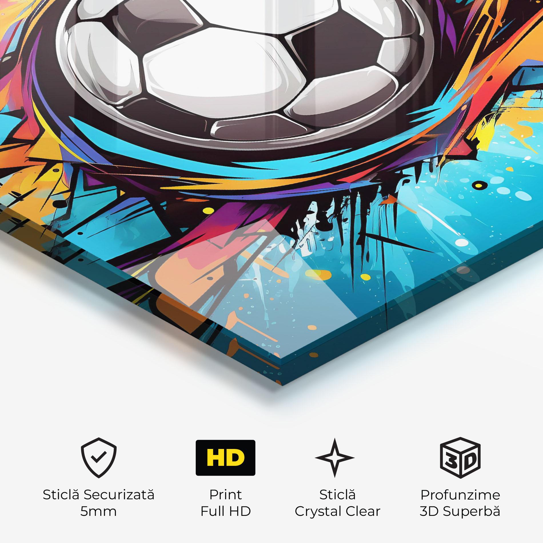 Tablou Sticla Graffiti Football Flight mockup 3