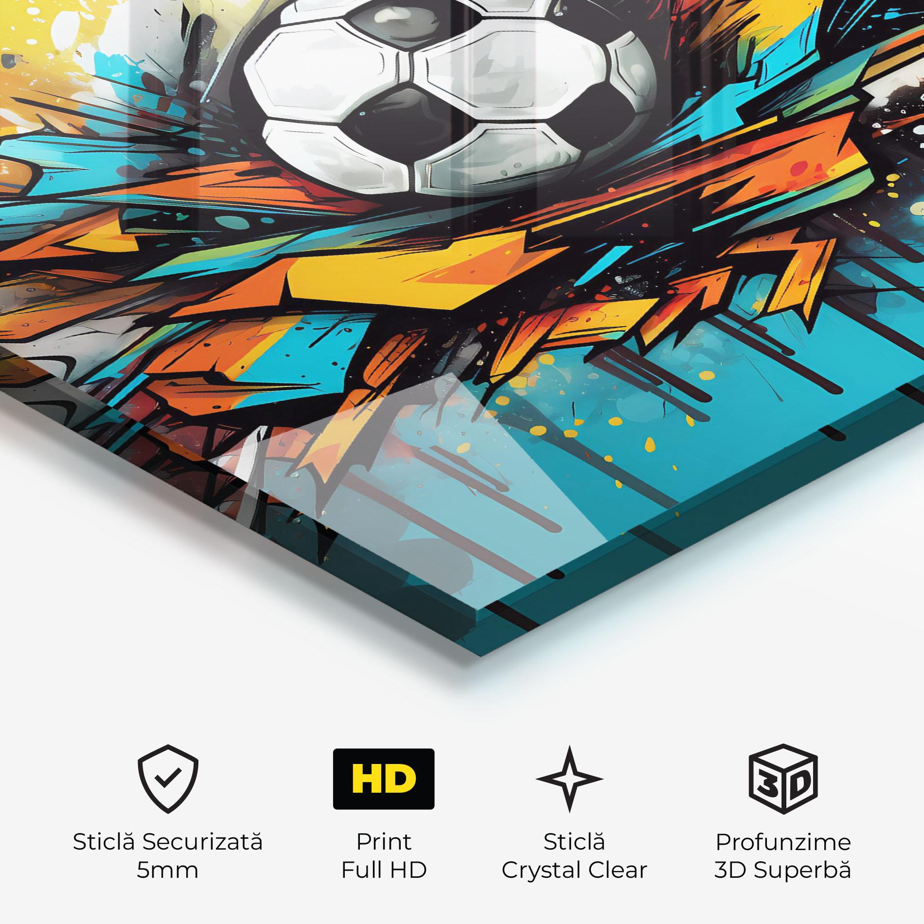 Tablou Sticla Graffiti Style Football mockup 3