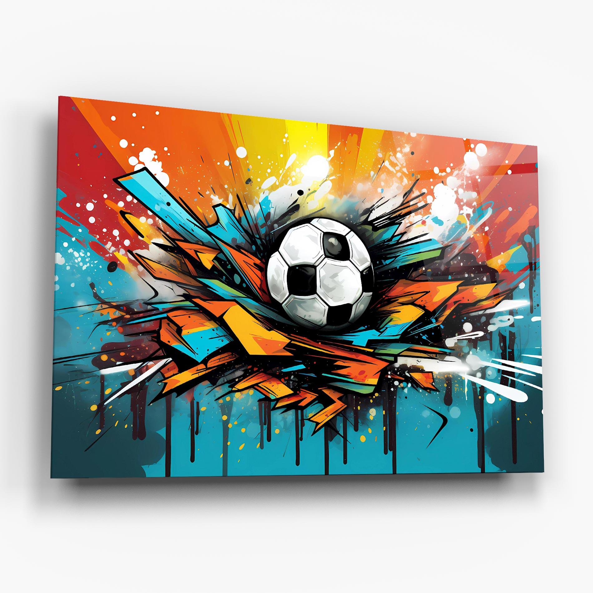 Tablou Sticla Graffiti Style Football mockup 6