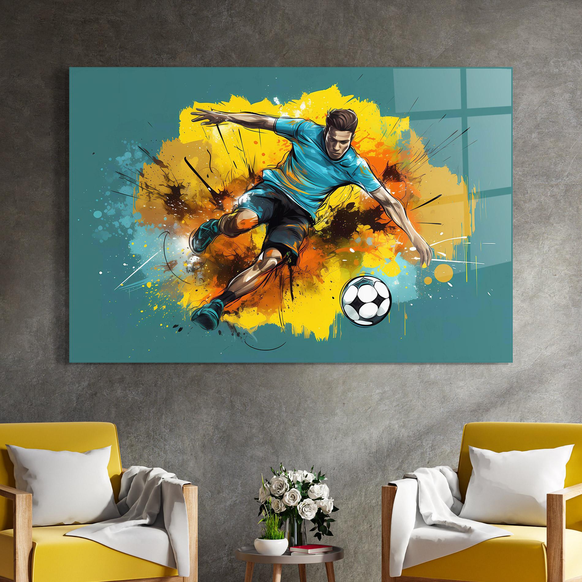 Tablou Sticla Football Player Painting mockup 4