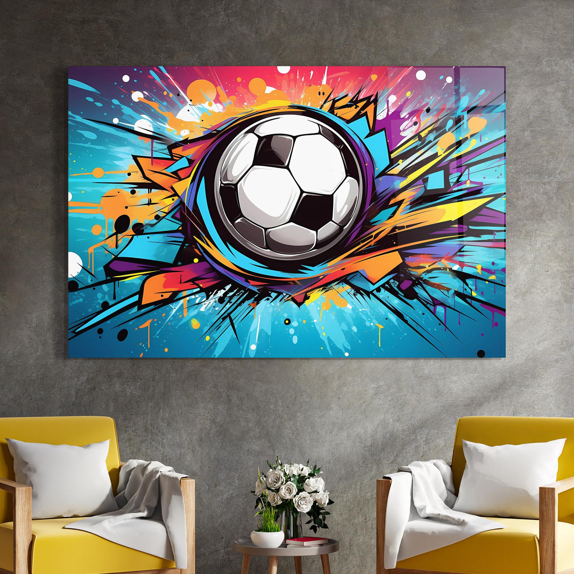 Tablou Sticla Graffiti Football Flight mockup 4