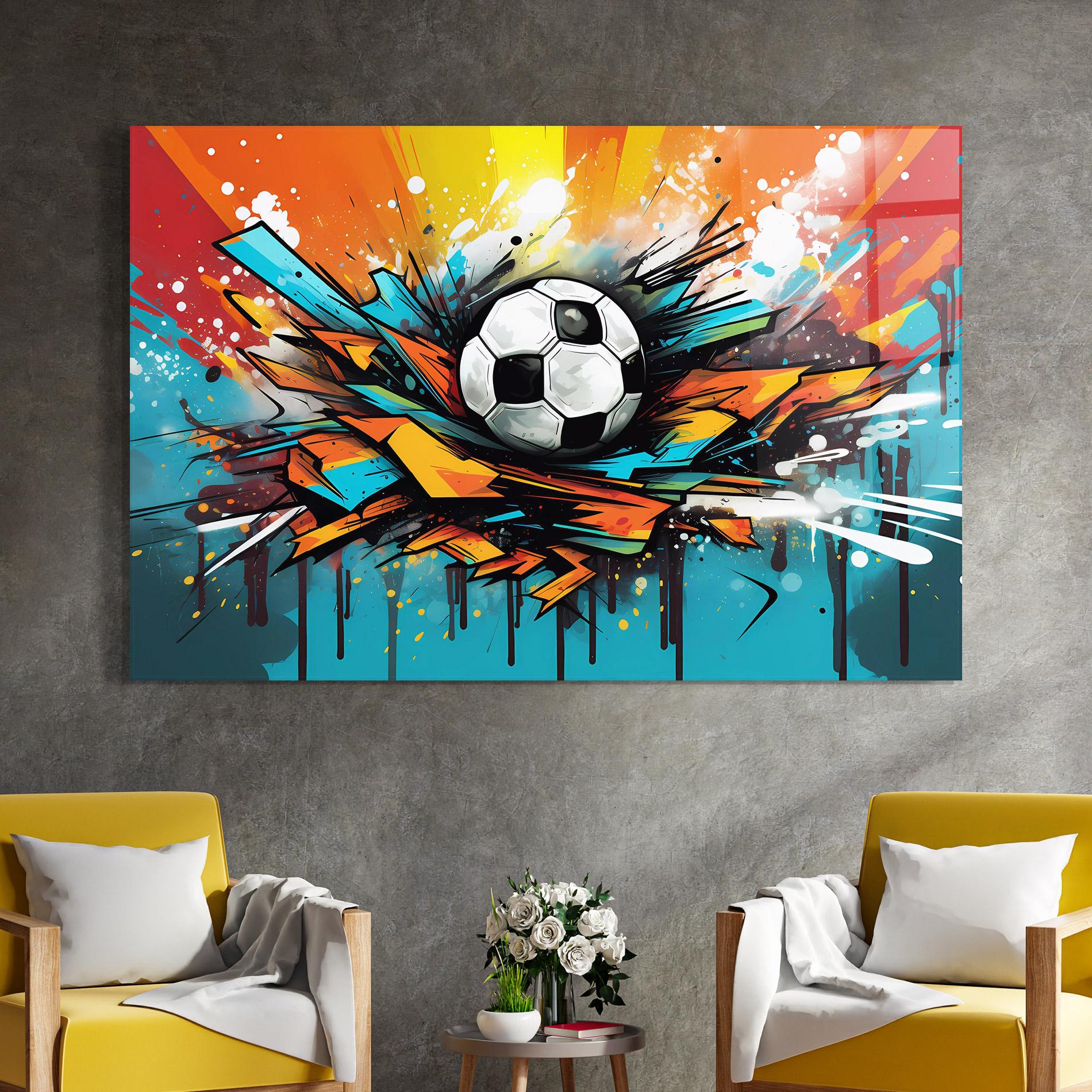 Tablou Sticla Graffiti Style Football mockup 4