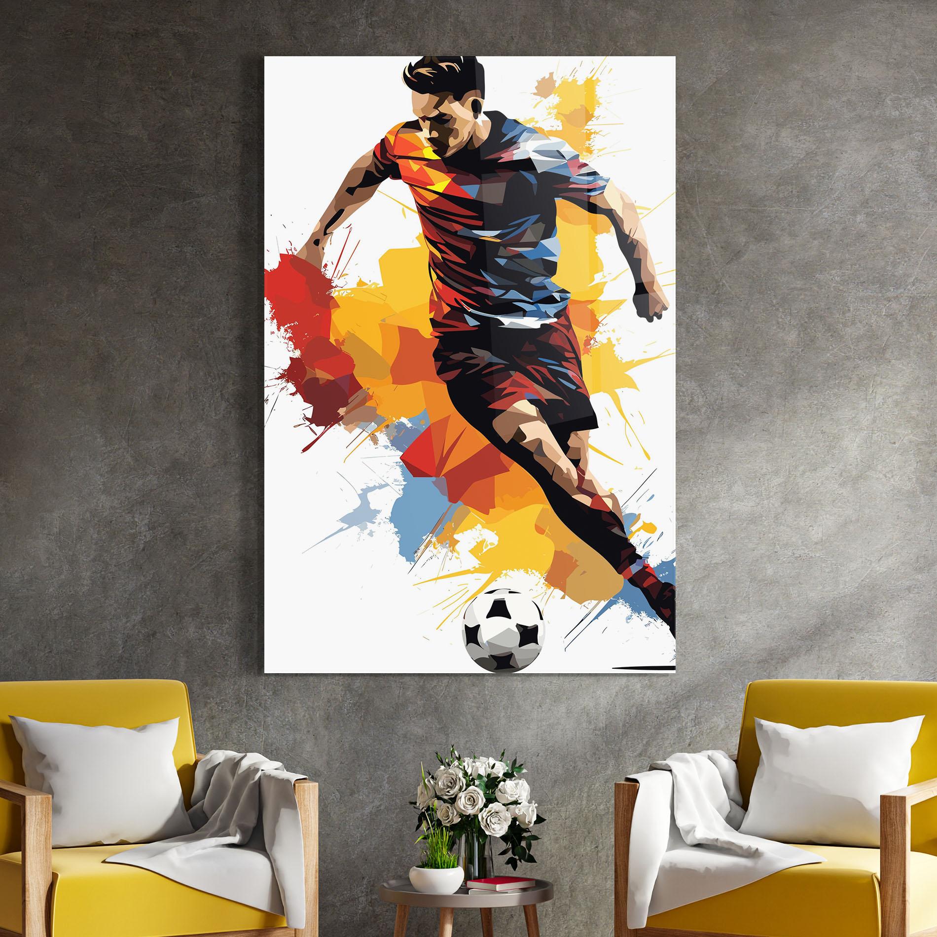 Tablou Sticla Yellow Paint Football mockup 4