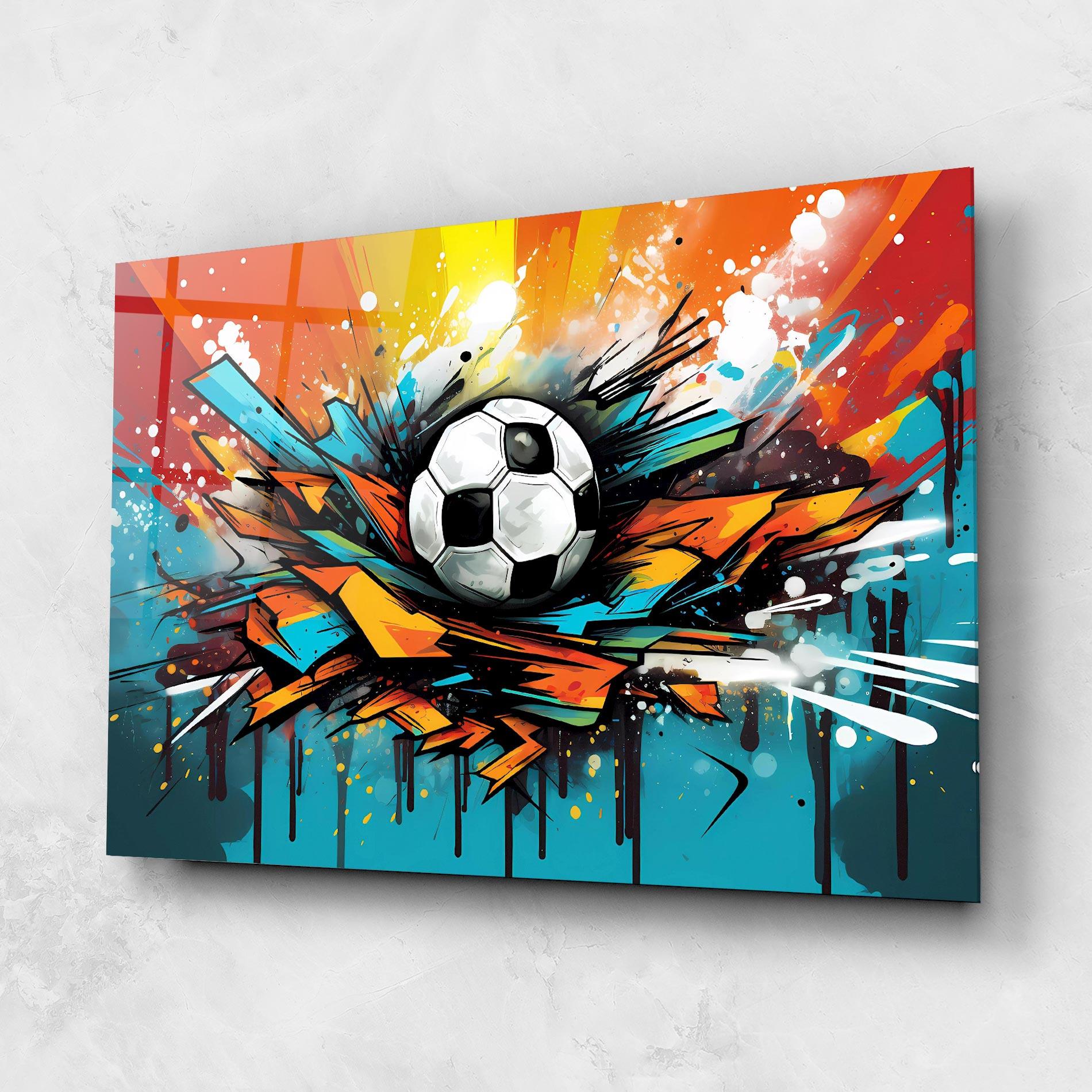 Tablou Sticla Graffiti Style Football mockup 1