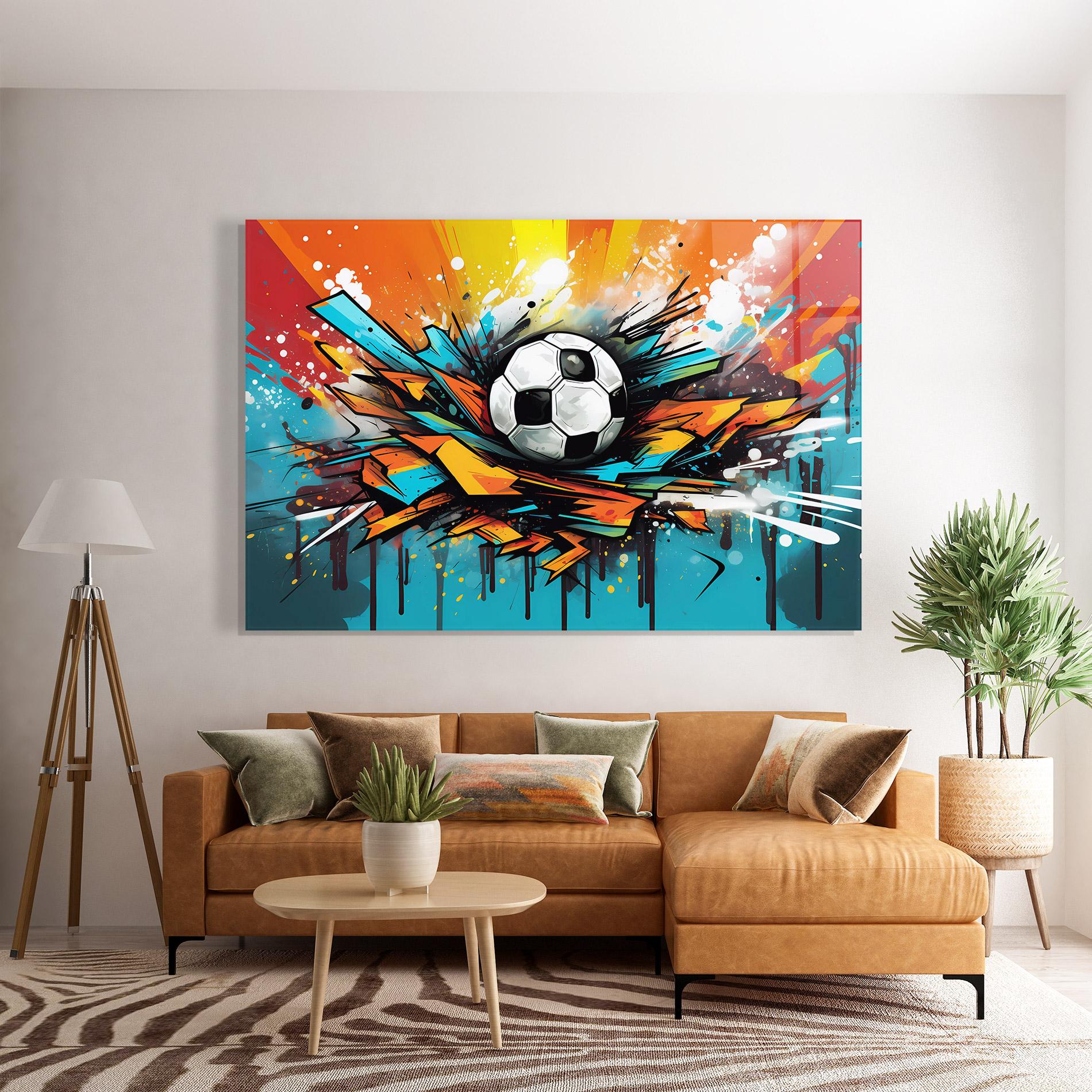 Tablou Sticla Graffiti Style Football mockup 7