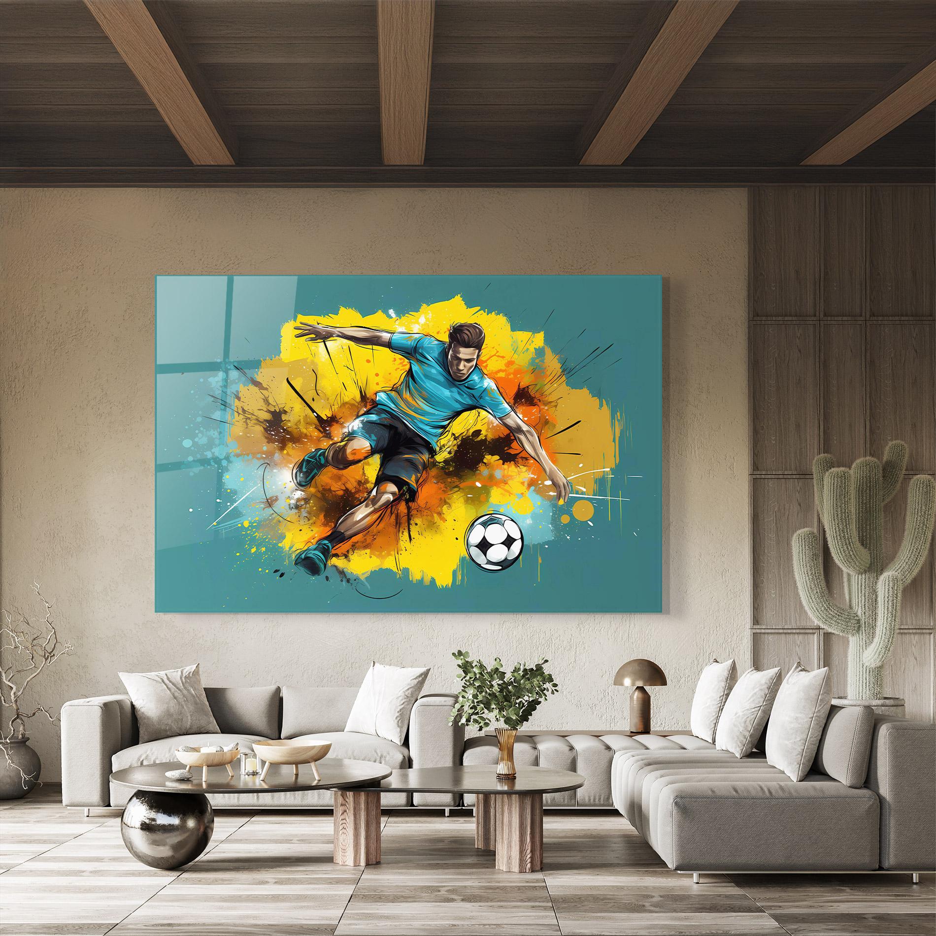 Tablou Sticla Football Player Painting mockup 8