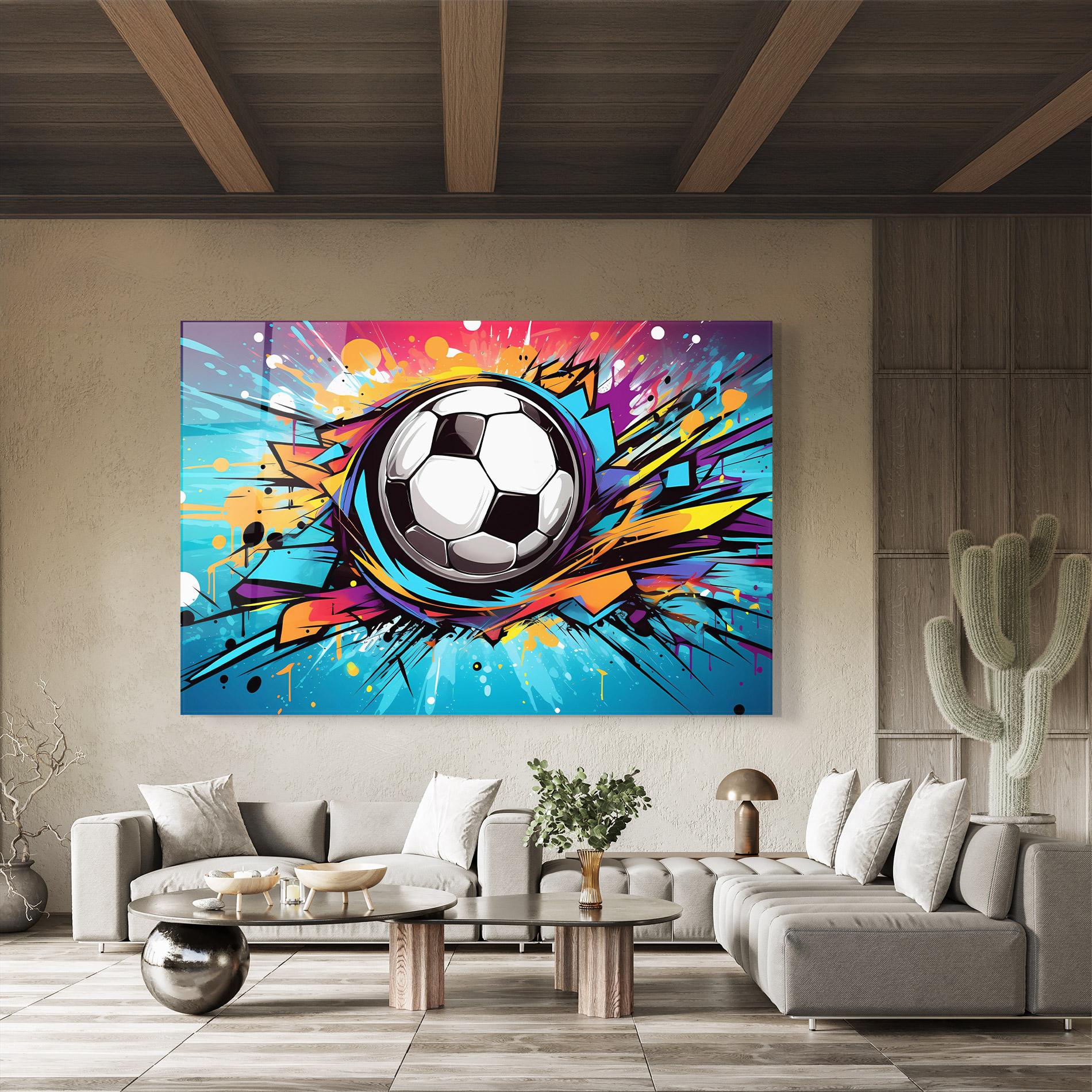 Tablou Sticla Graffiti Football Flight mockup 8