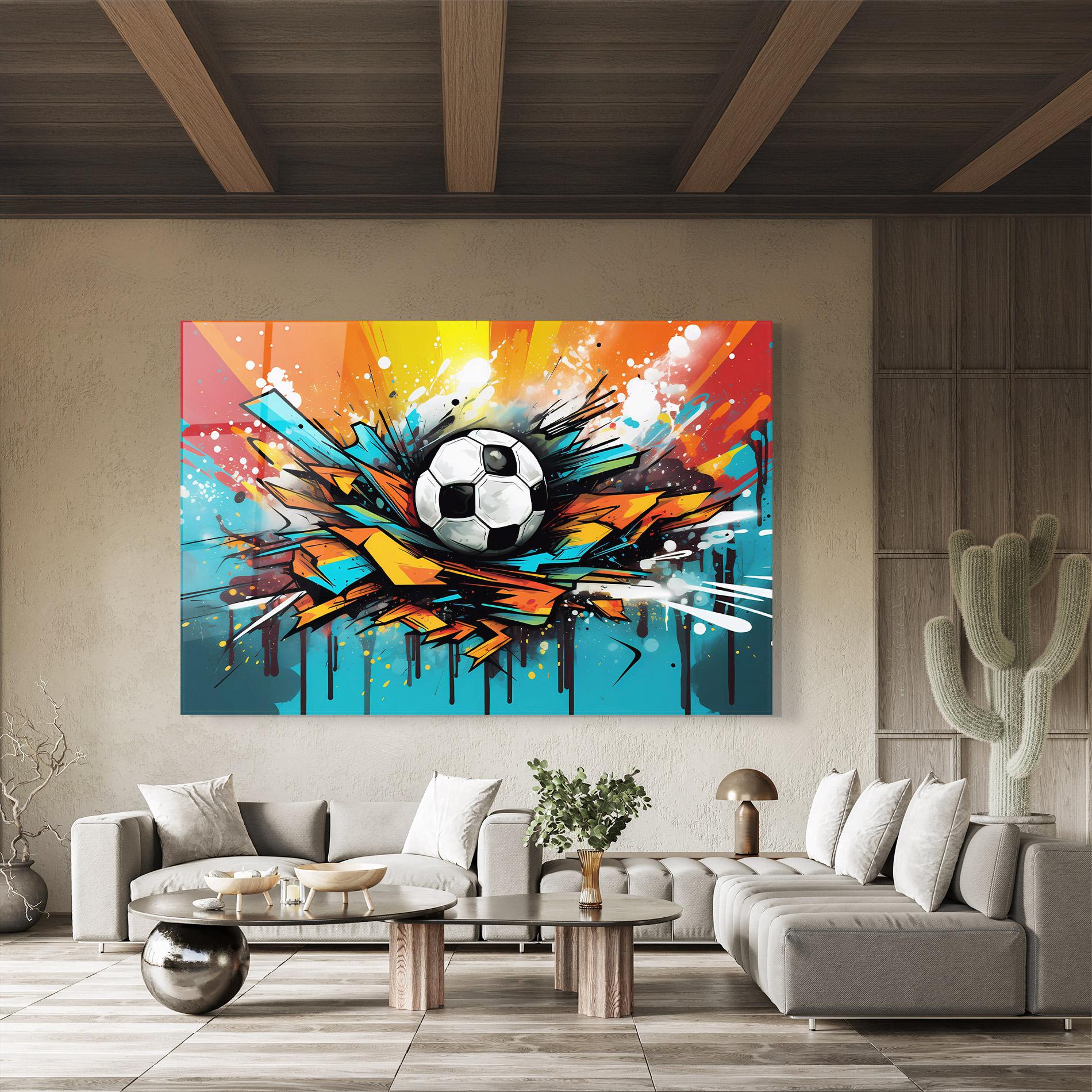 Tablou Sticla Graffiti Style Football mockup 8