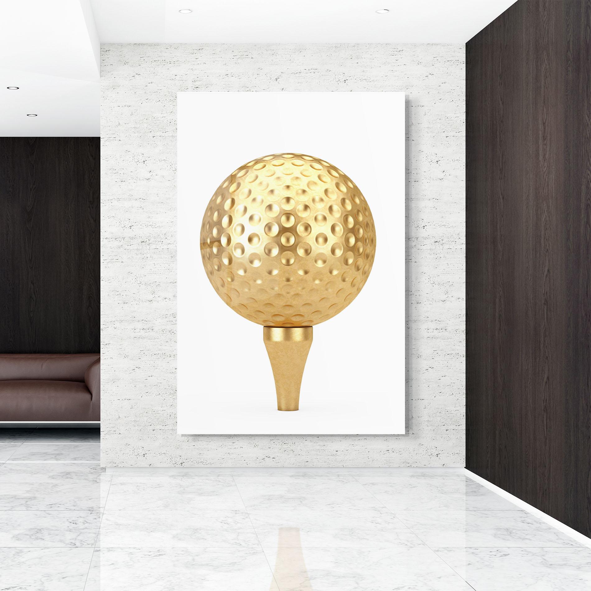 Tablou Sticla Golden Golf Ball mockup 9
