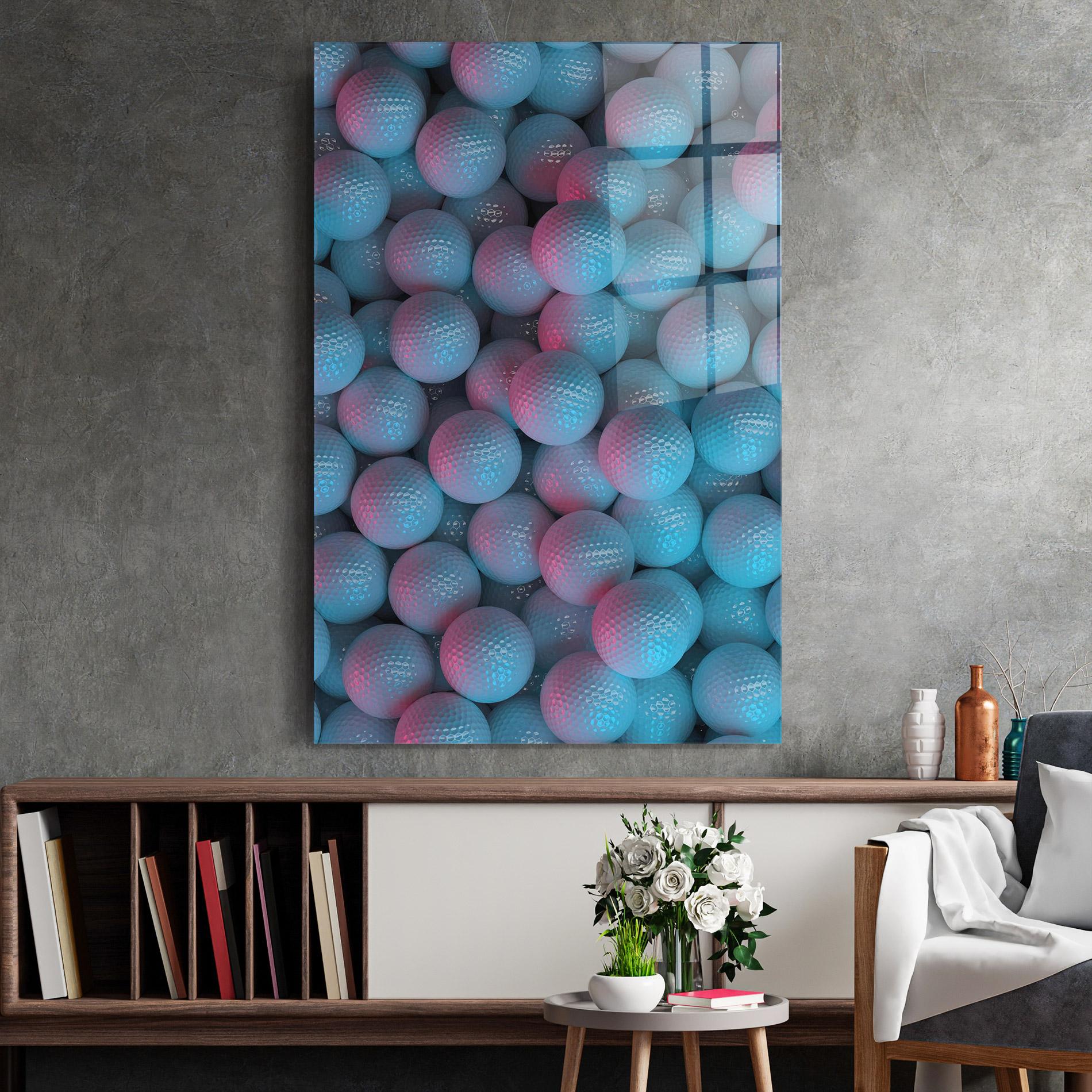 Tablou Sticla Blue Light Golf Ball mockup 2