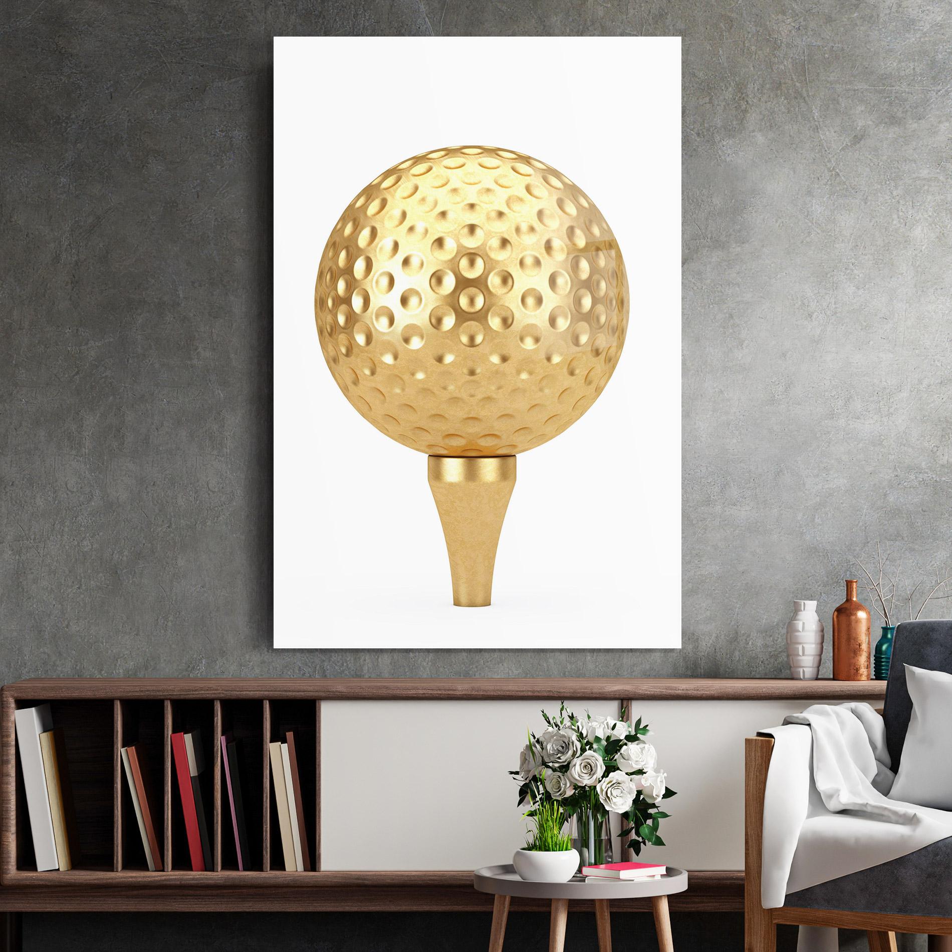 Tablou Sticla Golden Golf Ball mockup 2