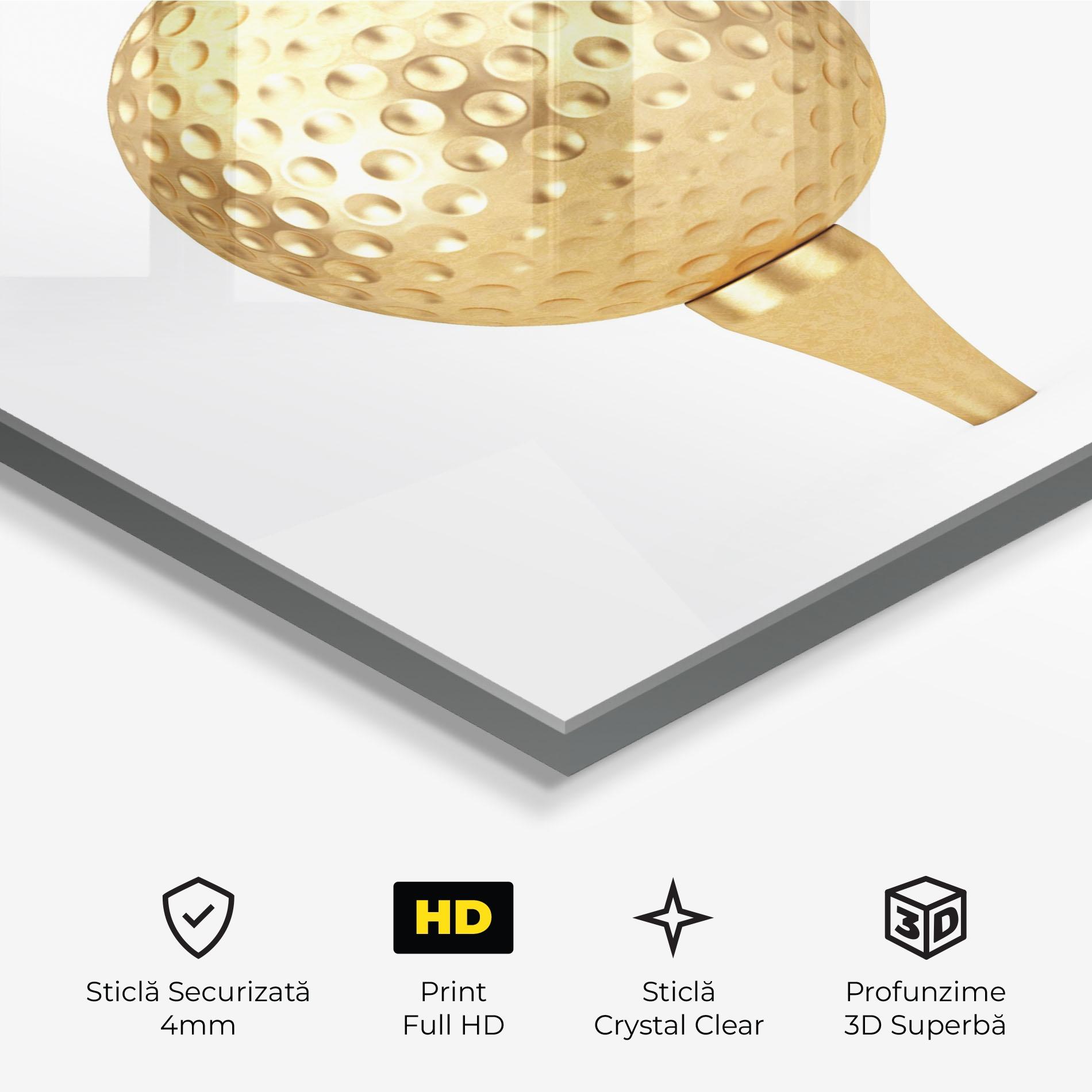 Tablou Sticla Golden Golf Ball mockup 3