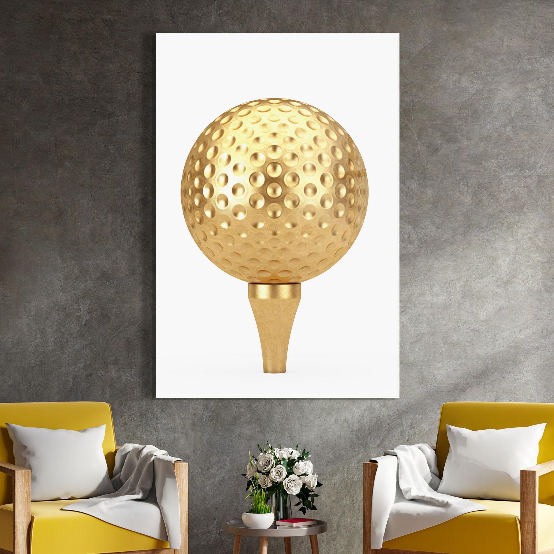 Tablou Sticla Golden Golf Ball mockup 4