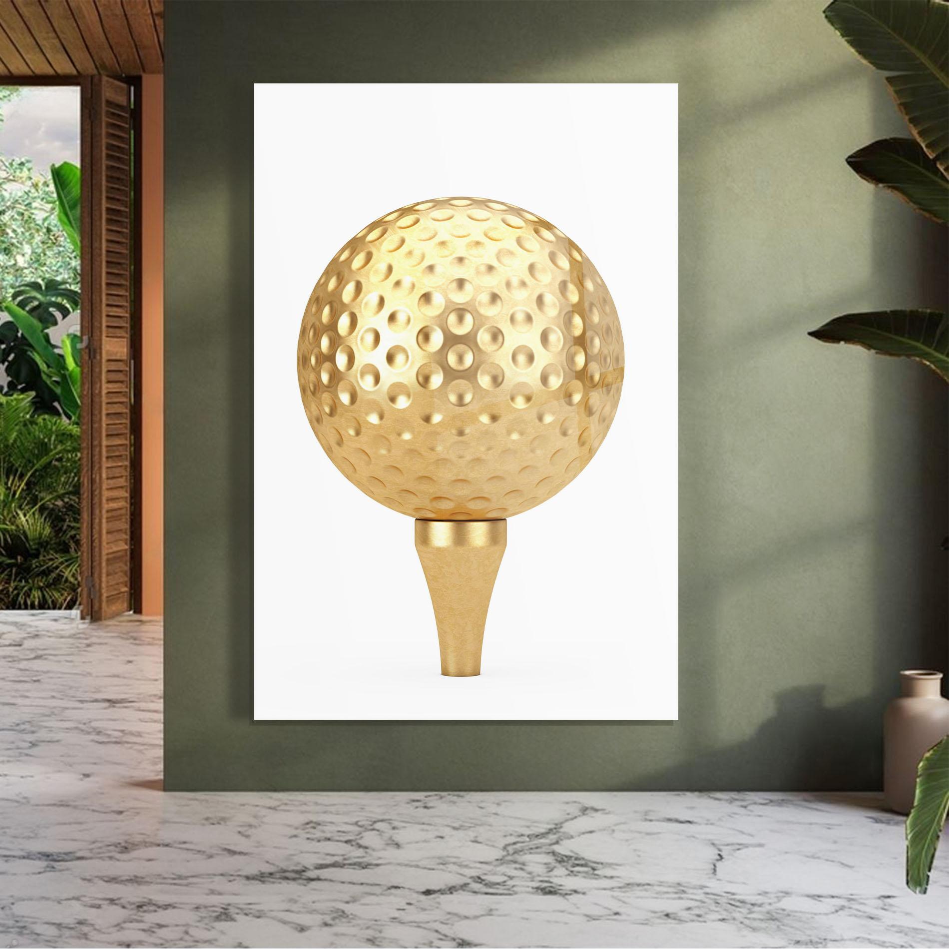 Tablou Sticla Golden Golf Ball mockup 7