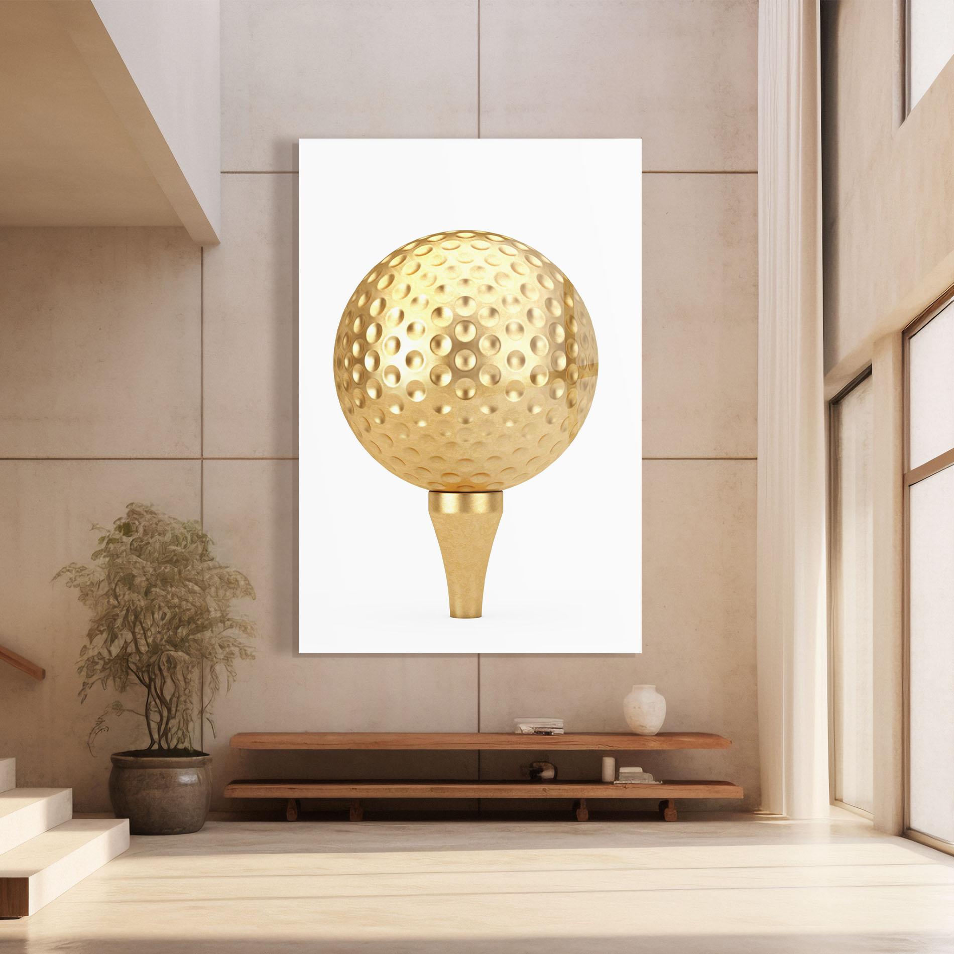 Tablou Sticla Golden Golf Ball mockup 8