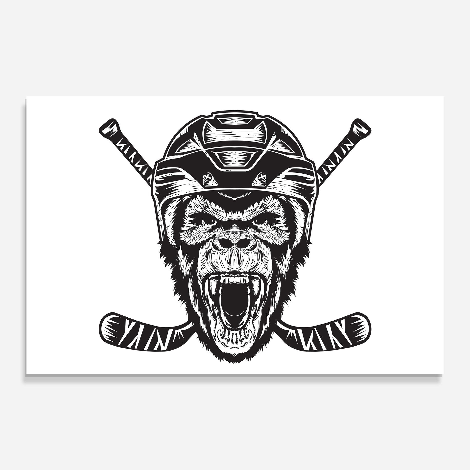 Tablou Sticla Monkey Hockey mockup 0