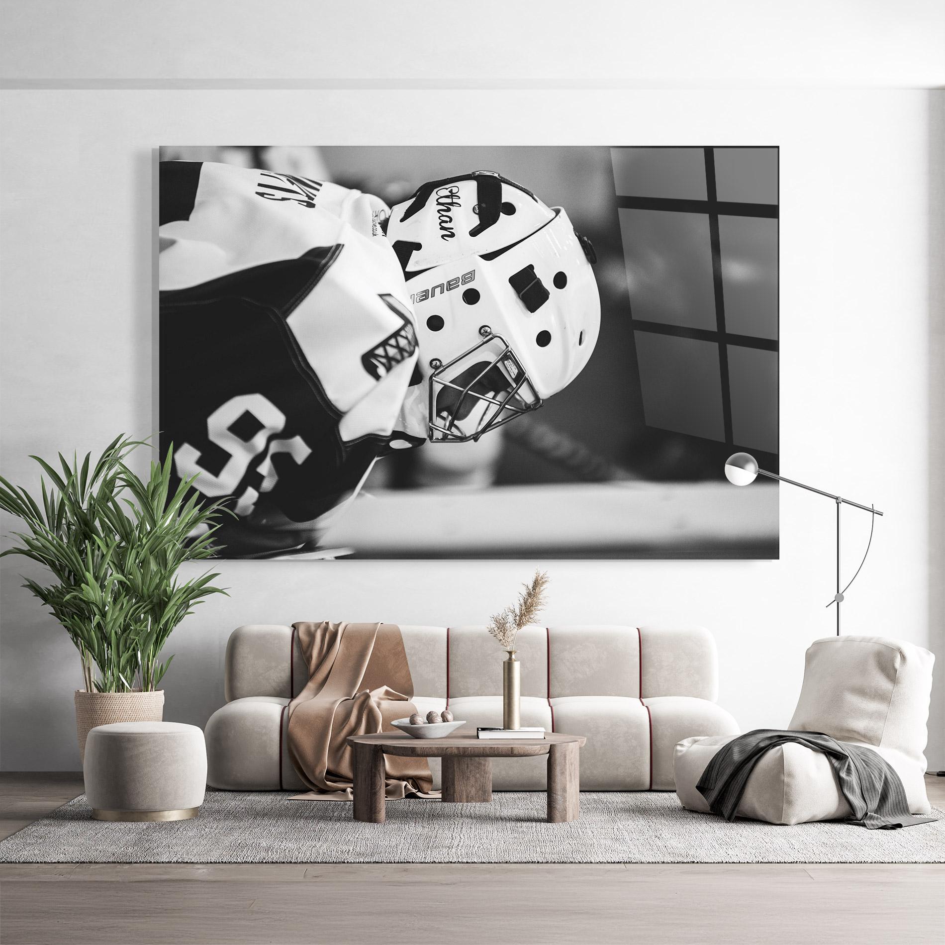 Tablou Sticla Black White Hockey mockup 9