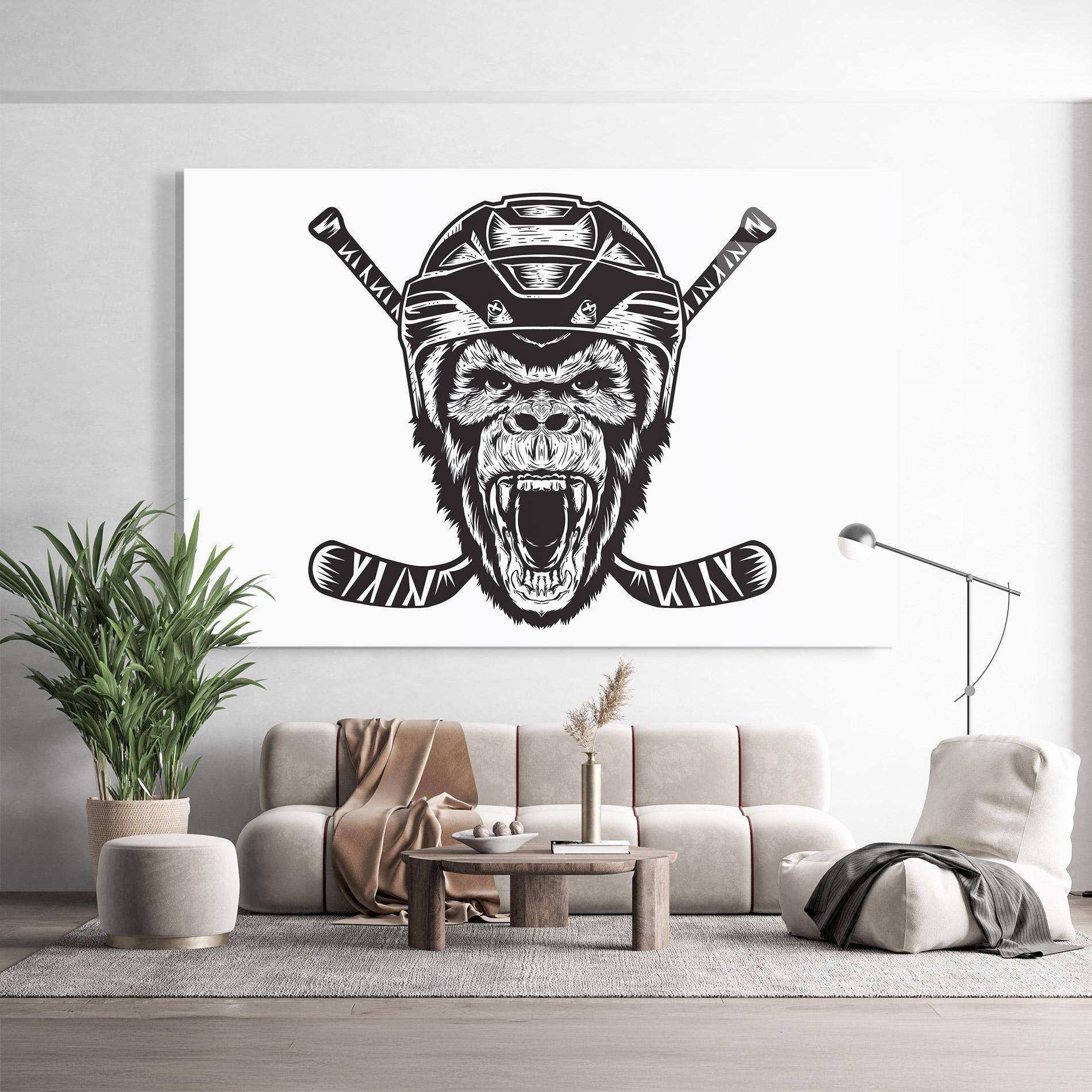 Tablou Sticla Monkey Hockey mockup 9