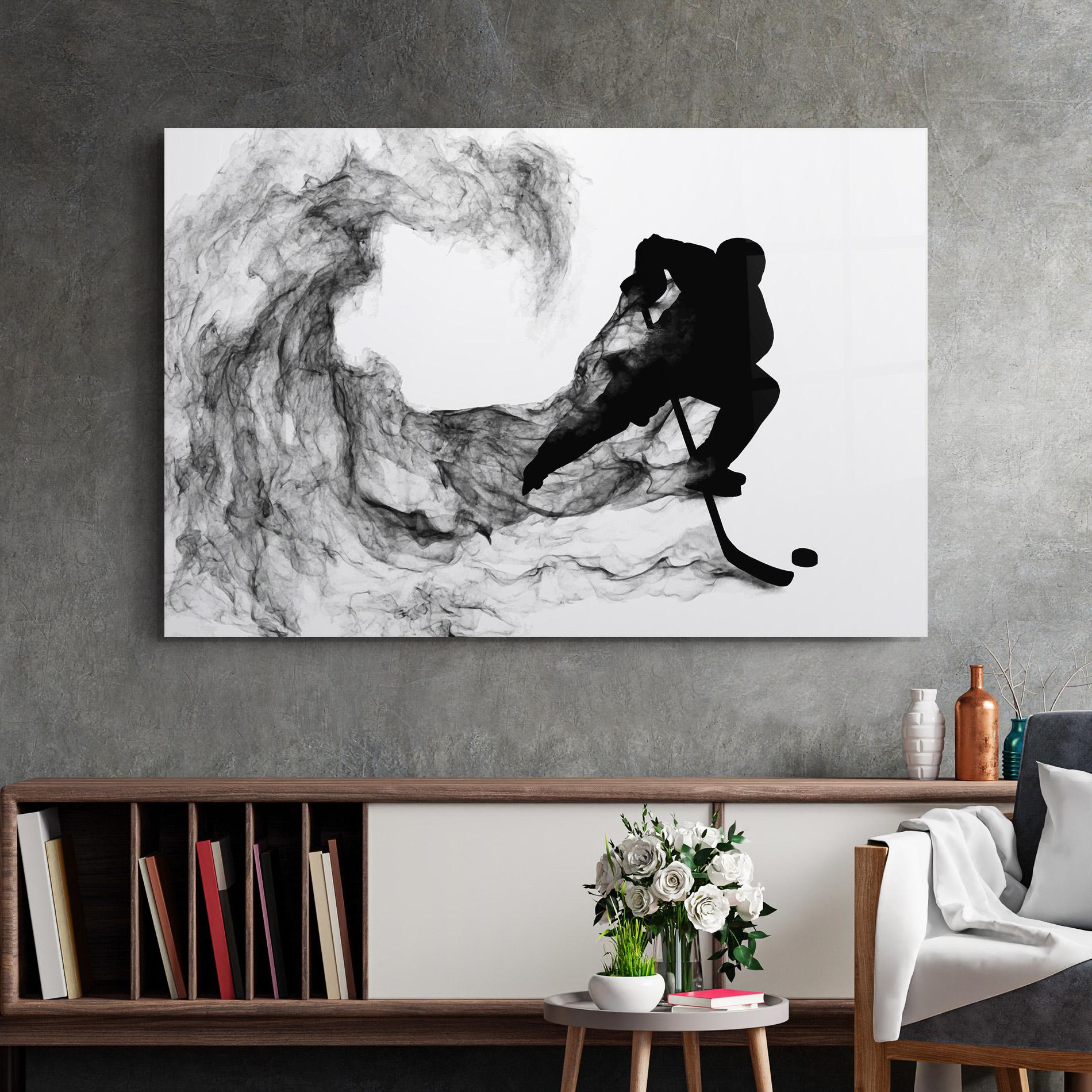 Tablou Sticla Black Smoke Hockey mockup 2