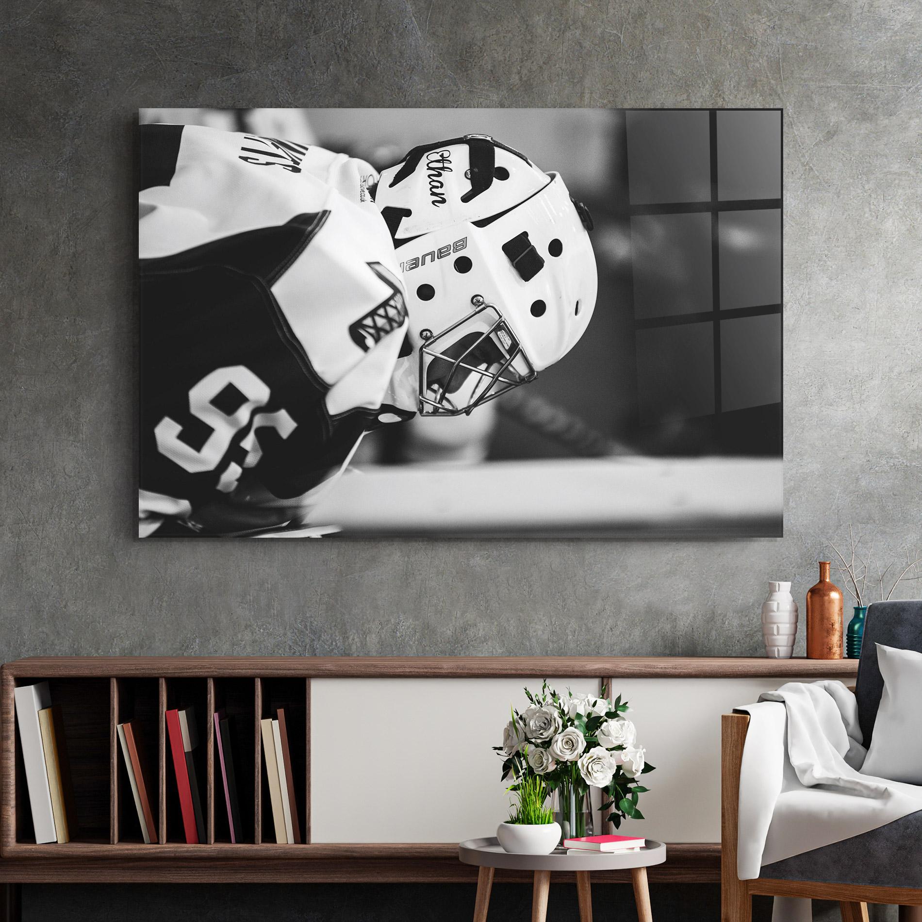Tablou Sticla Black White Hockey mockup 2