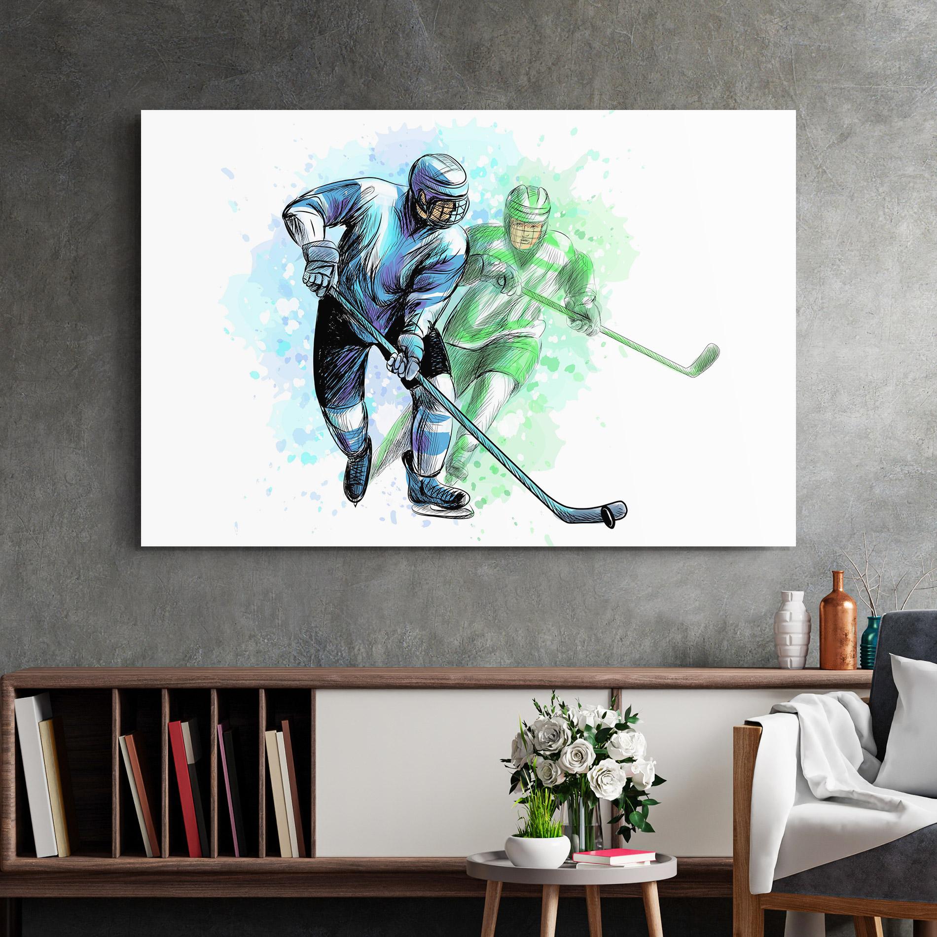 Tablou Sticla Green Blue Hockey mockup 2