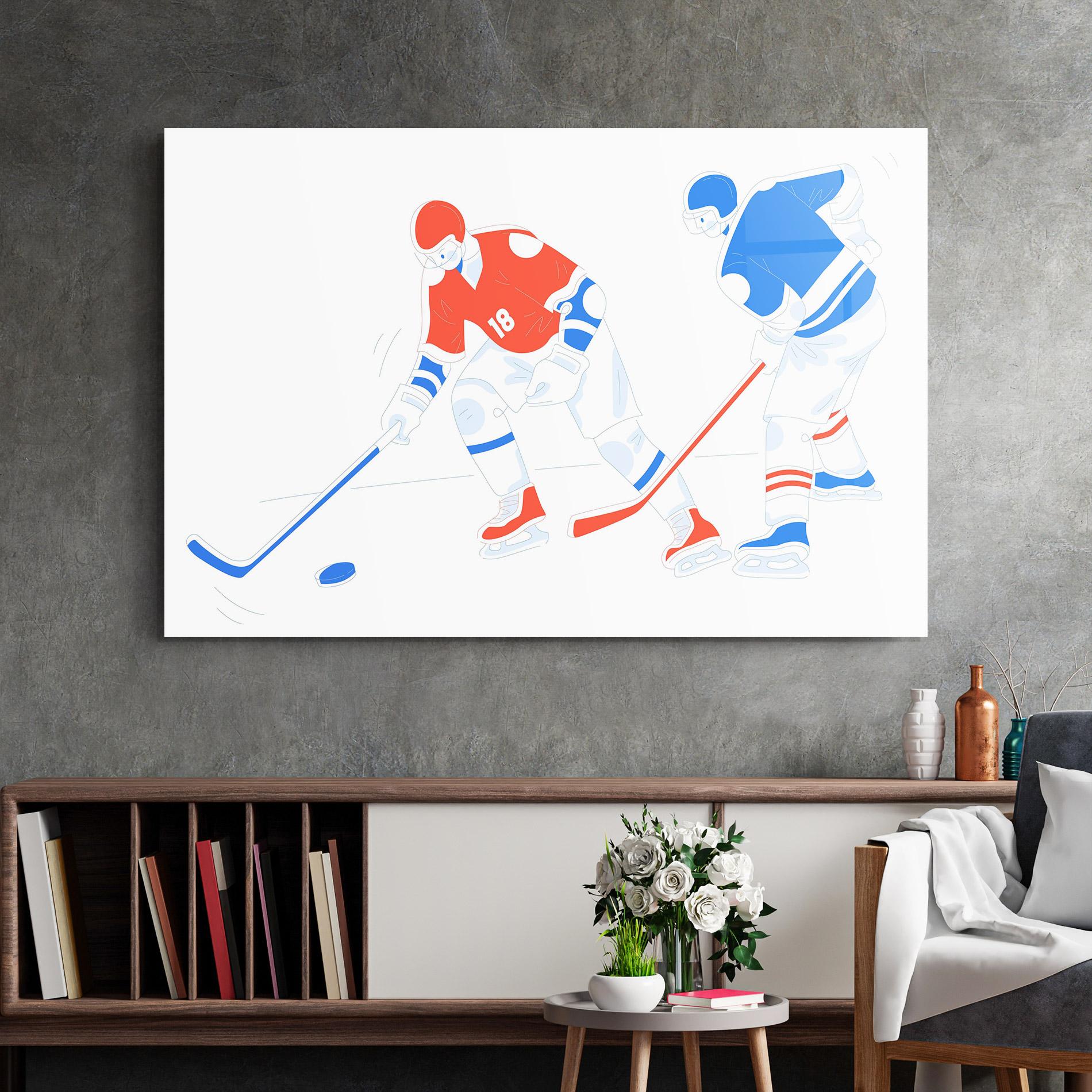 Tablou Sticla Orange Blue Hockey mockup 2