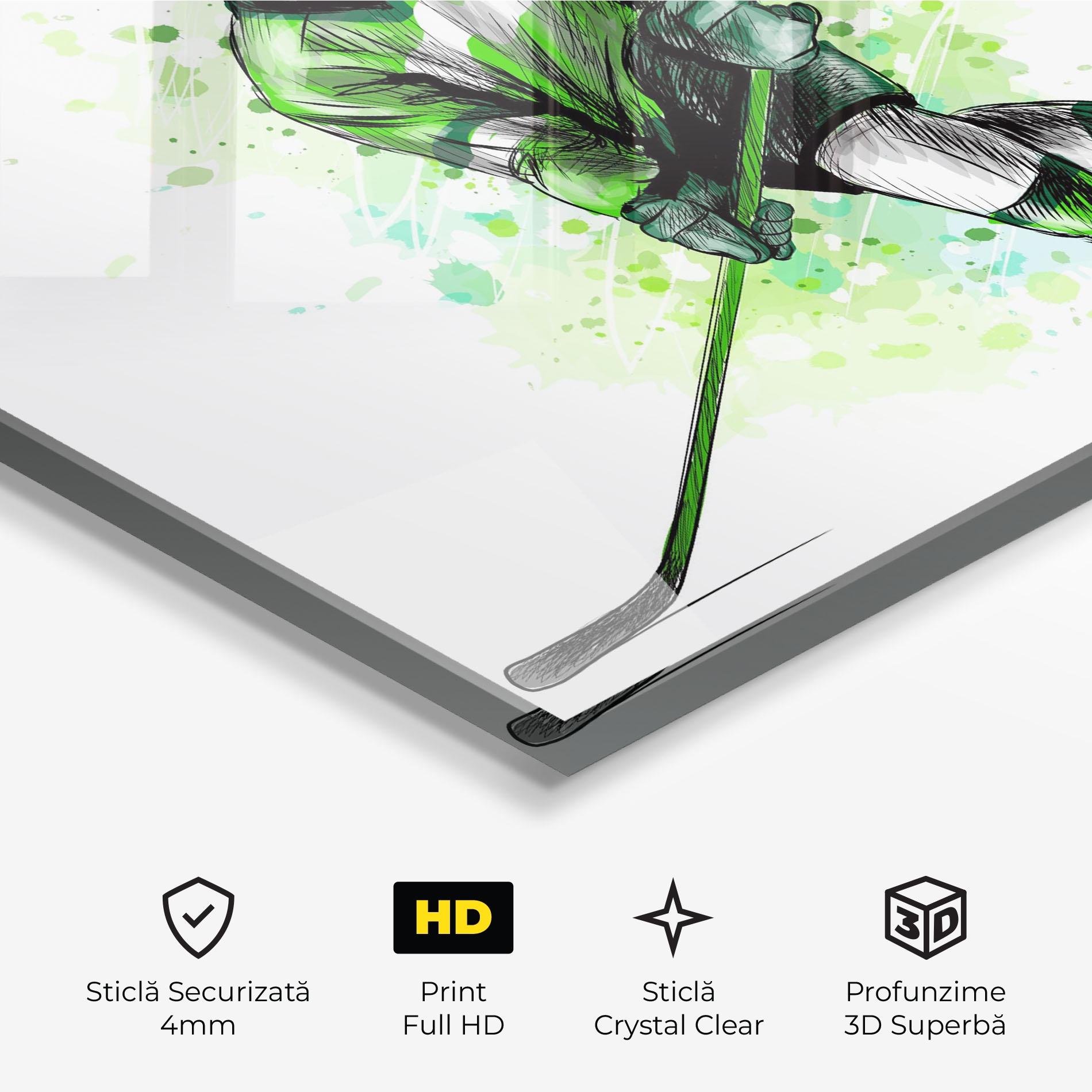Tablou Sticla Green Hockey mockup 3