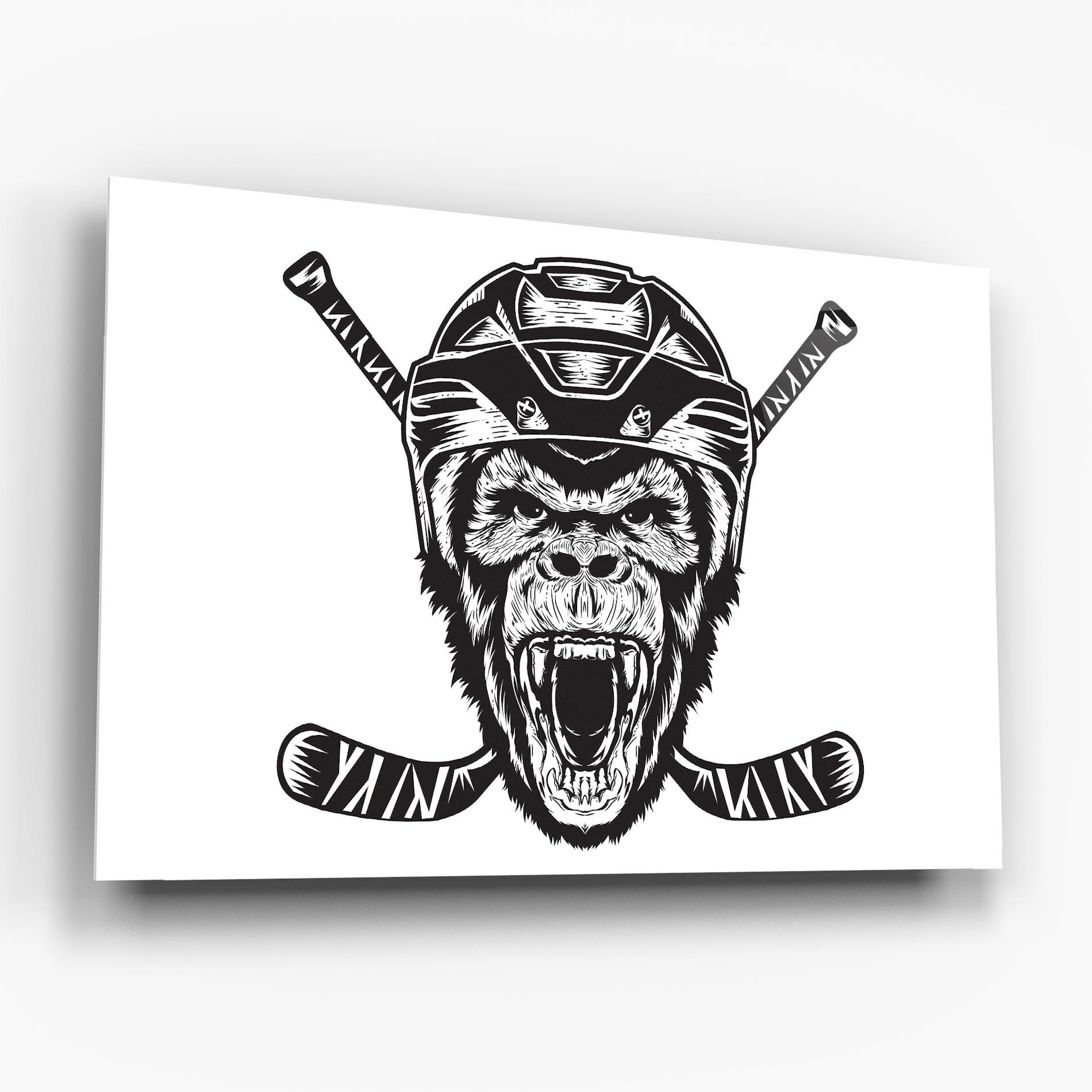 Tablou Sticla Monkey Hockey mockup 6