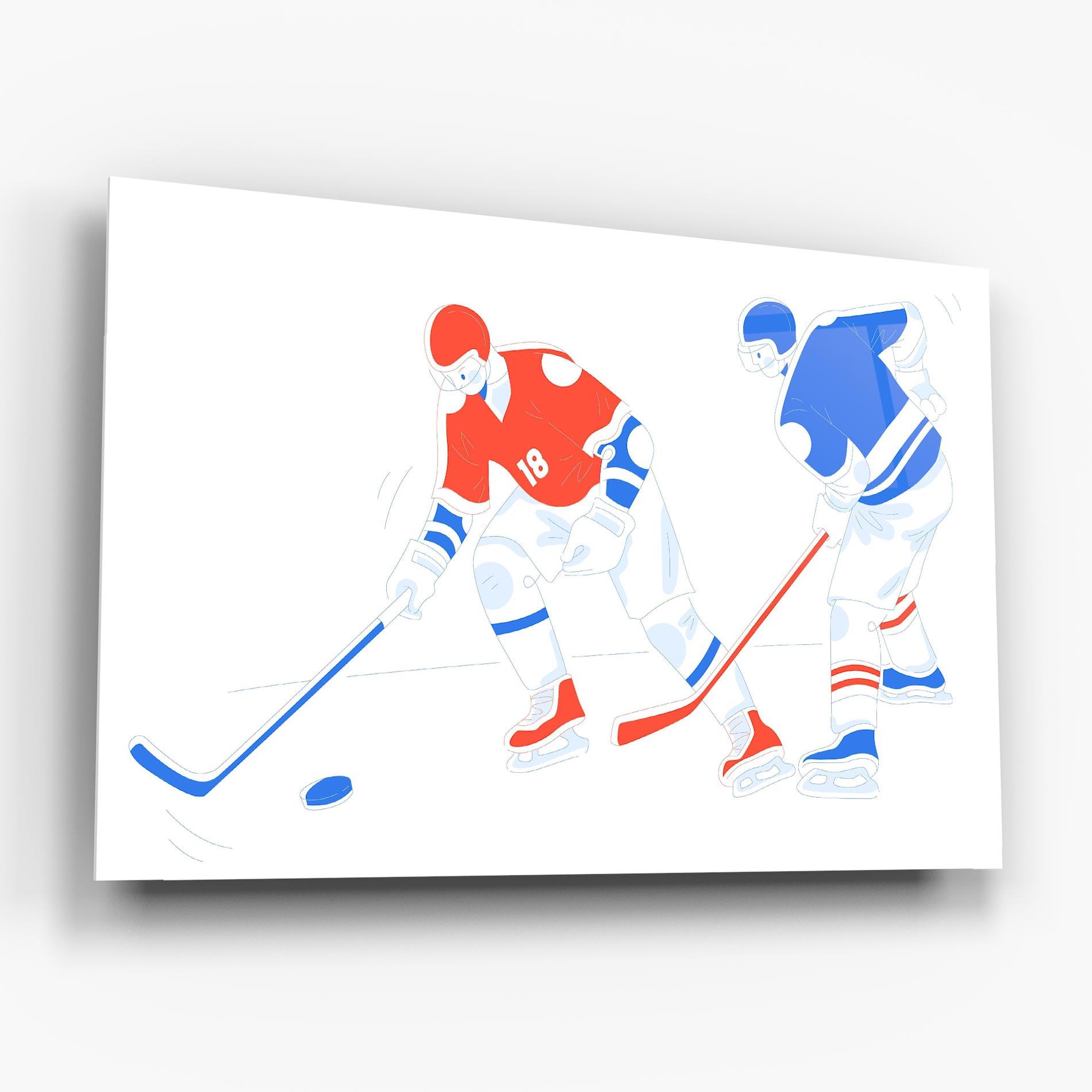 Tablou Sticla Orange Blue Hockey mockup 6