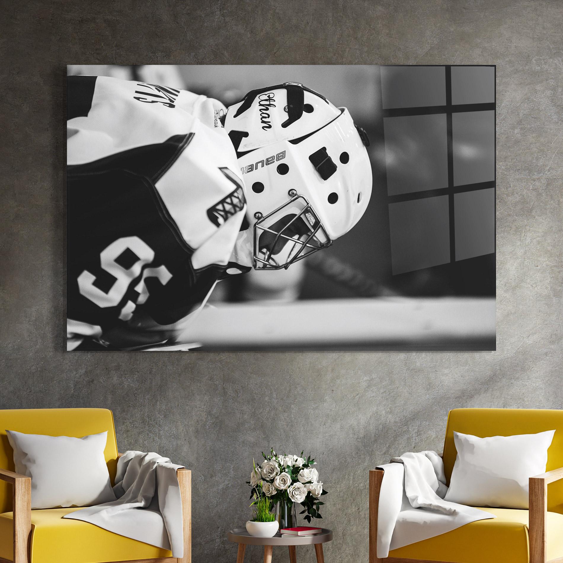 Tablou Sticla Black White Hockey mockup 4