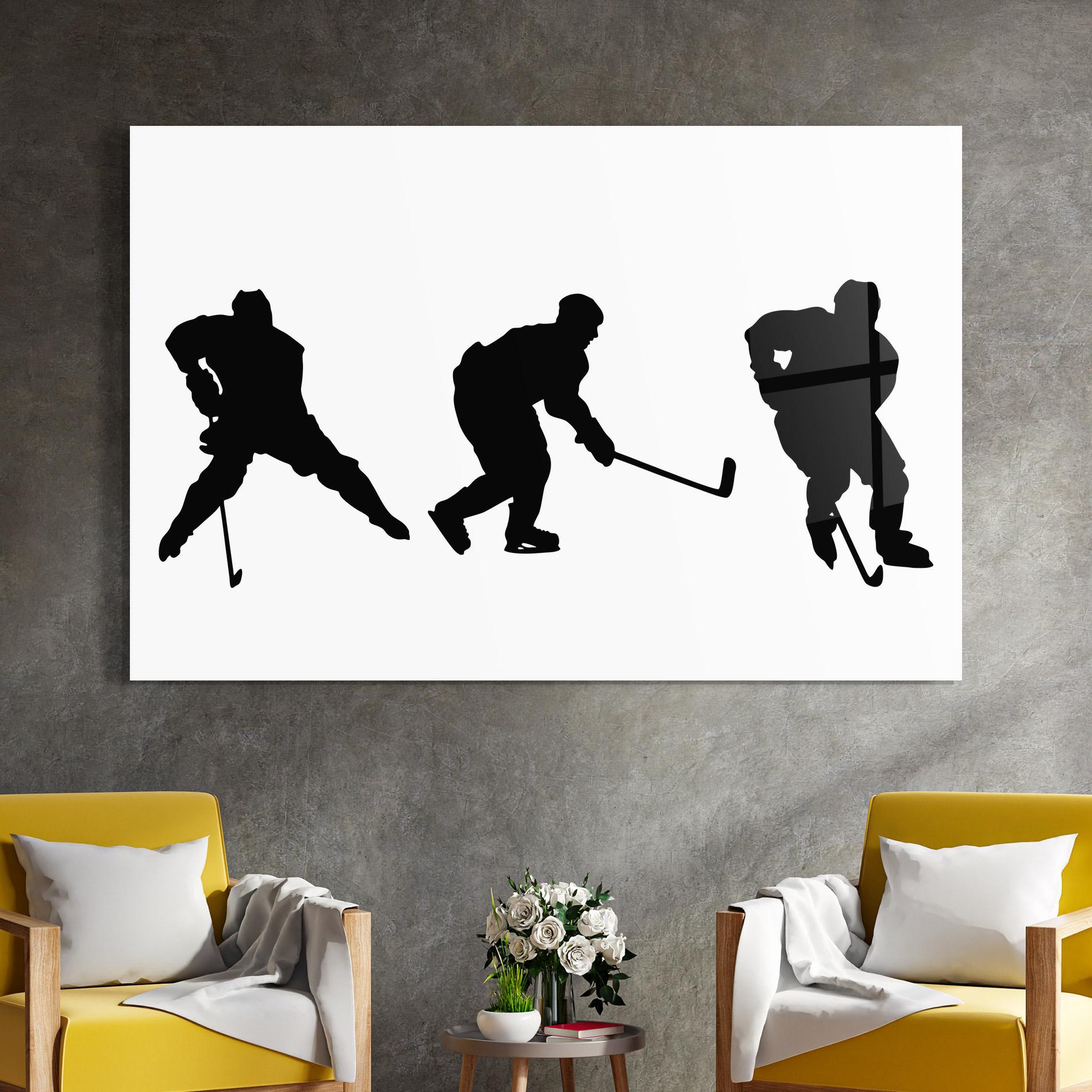 Tablou Sticla Hockey Pose mockup 4