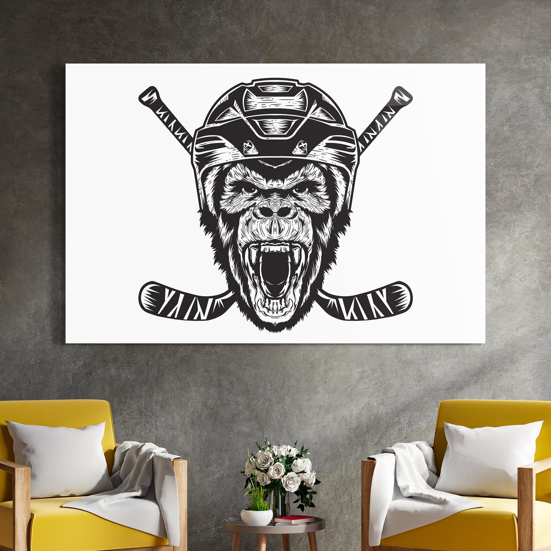Tablou Sticla Monkey Hockey mockup 4