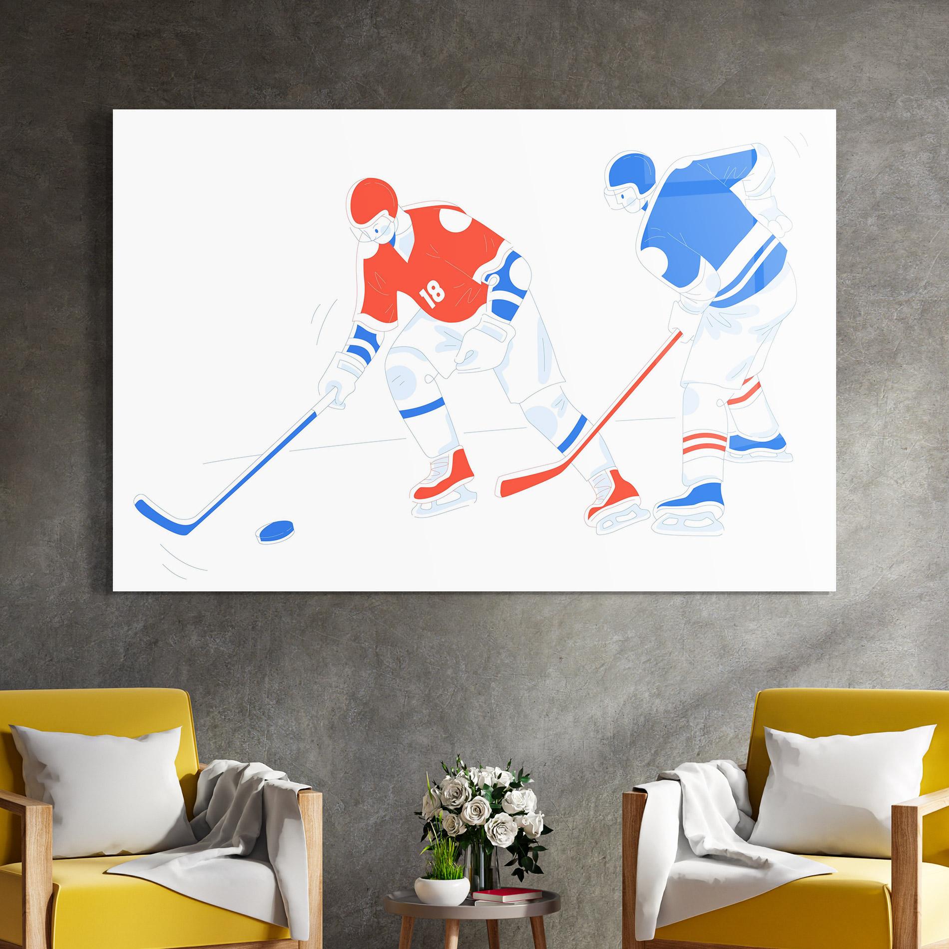 Tablou Sticla Orange Blue Hockey mockup 4