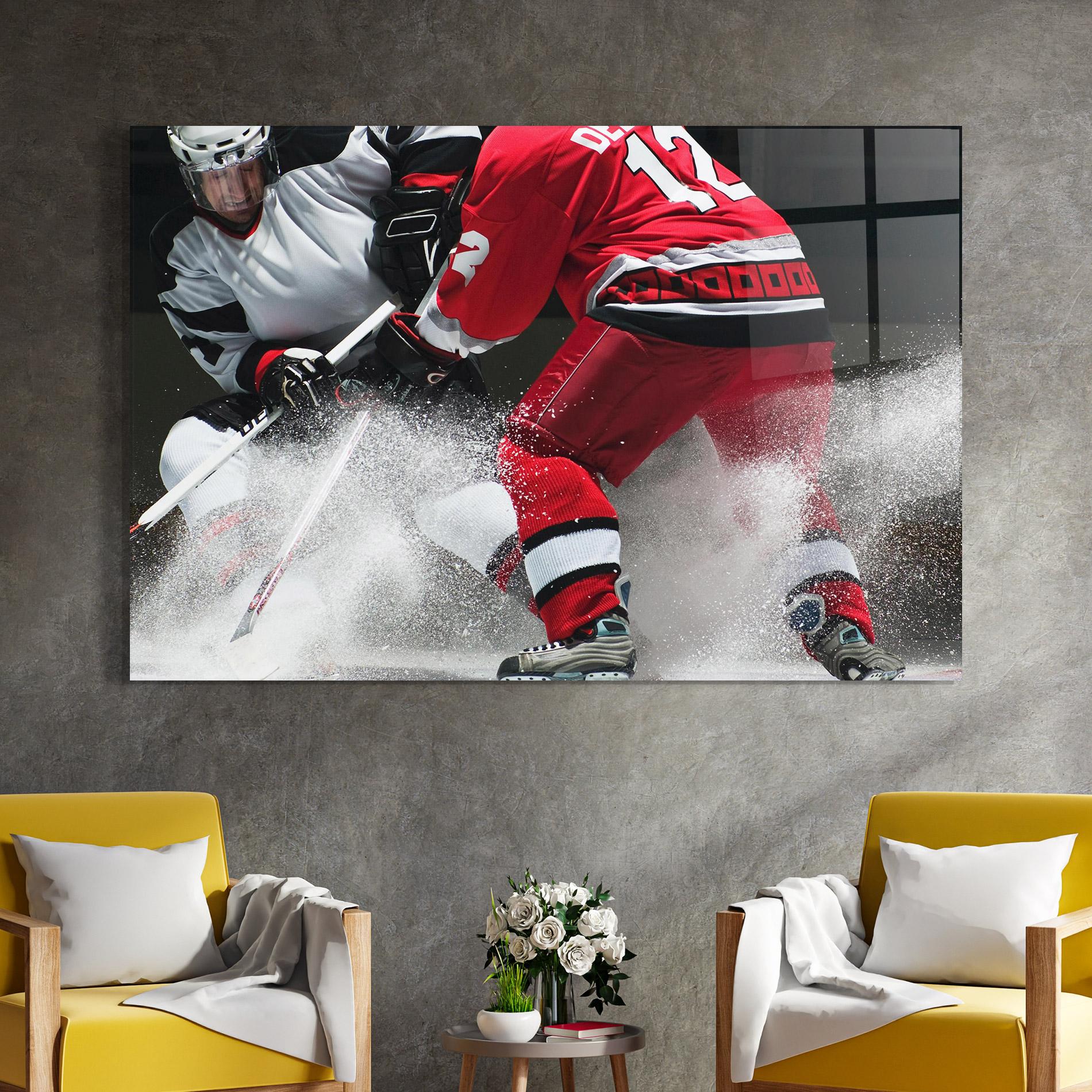 Tablou Sticla Red Hokey Player mockup 4
