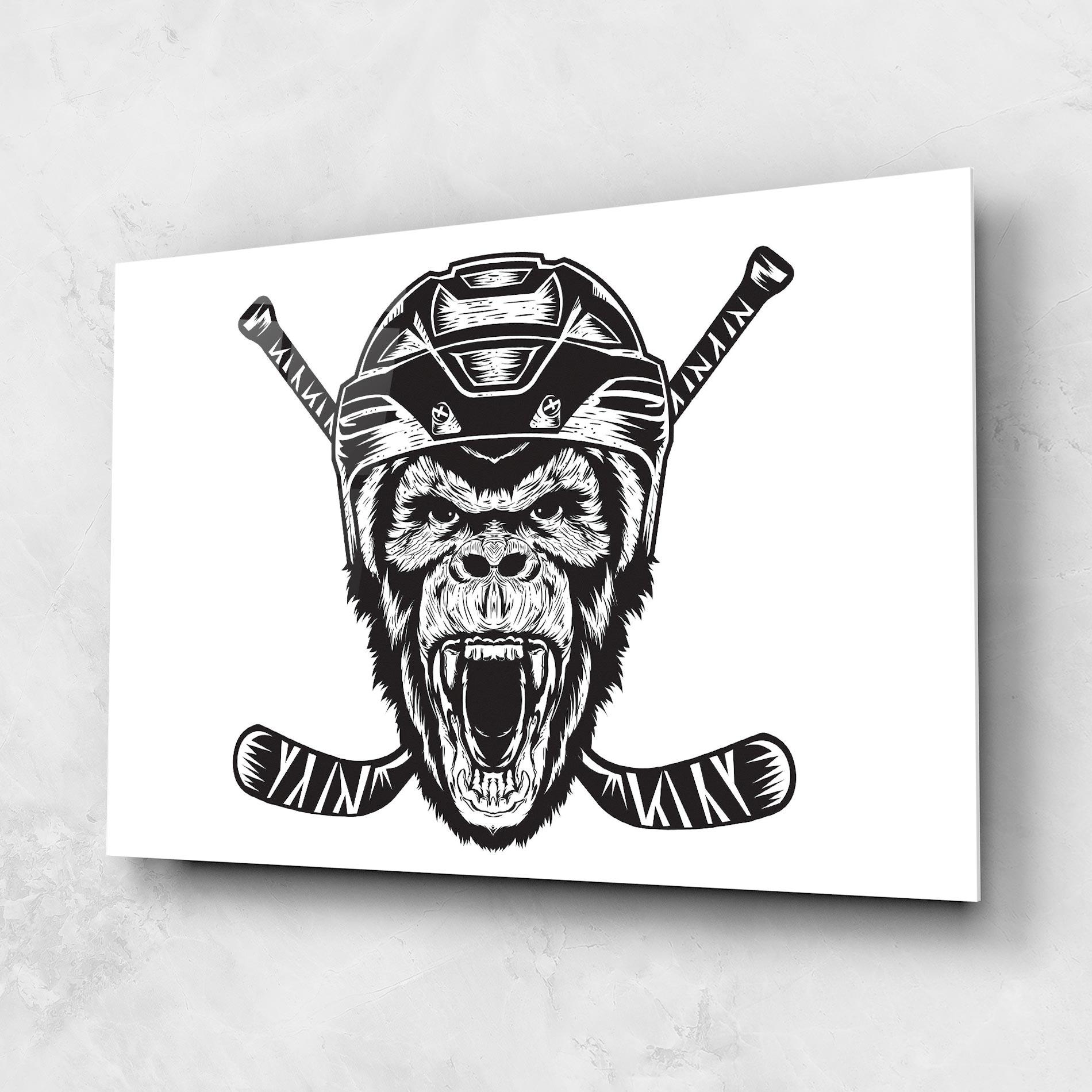 Tablou Sticla Monkey Hockey mockup 1