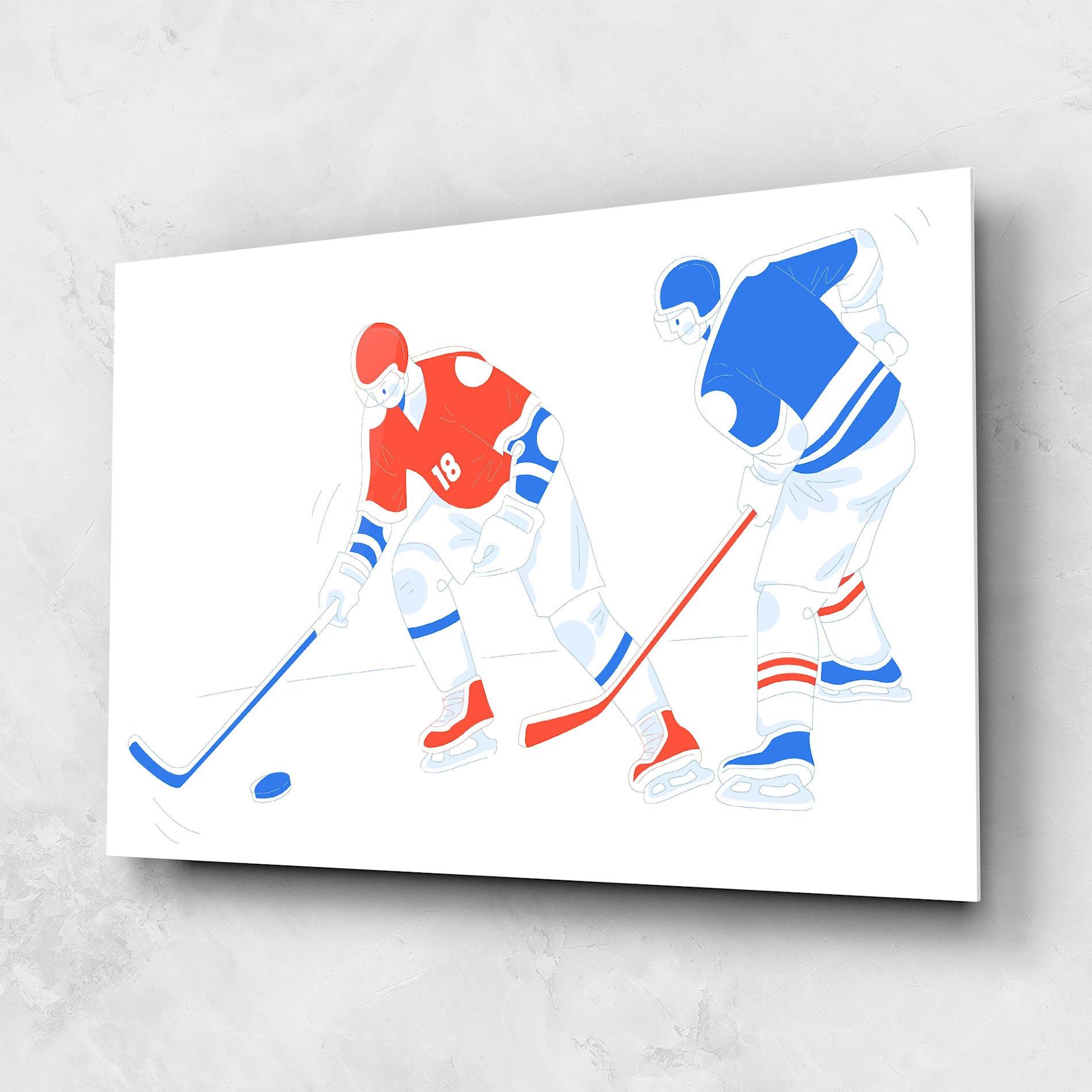 Tablou Sticla Orange Blue Hockey mockup 1
